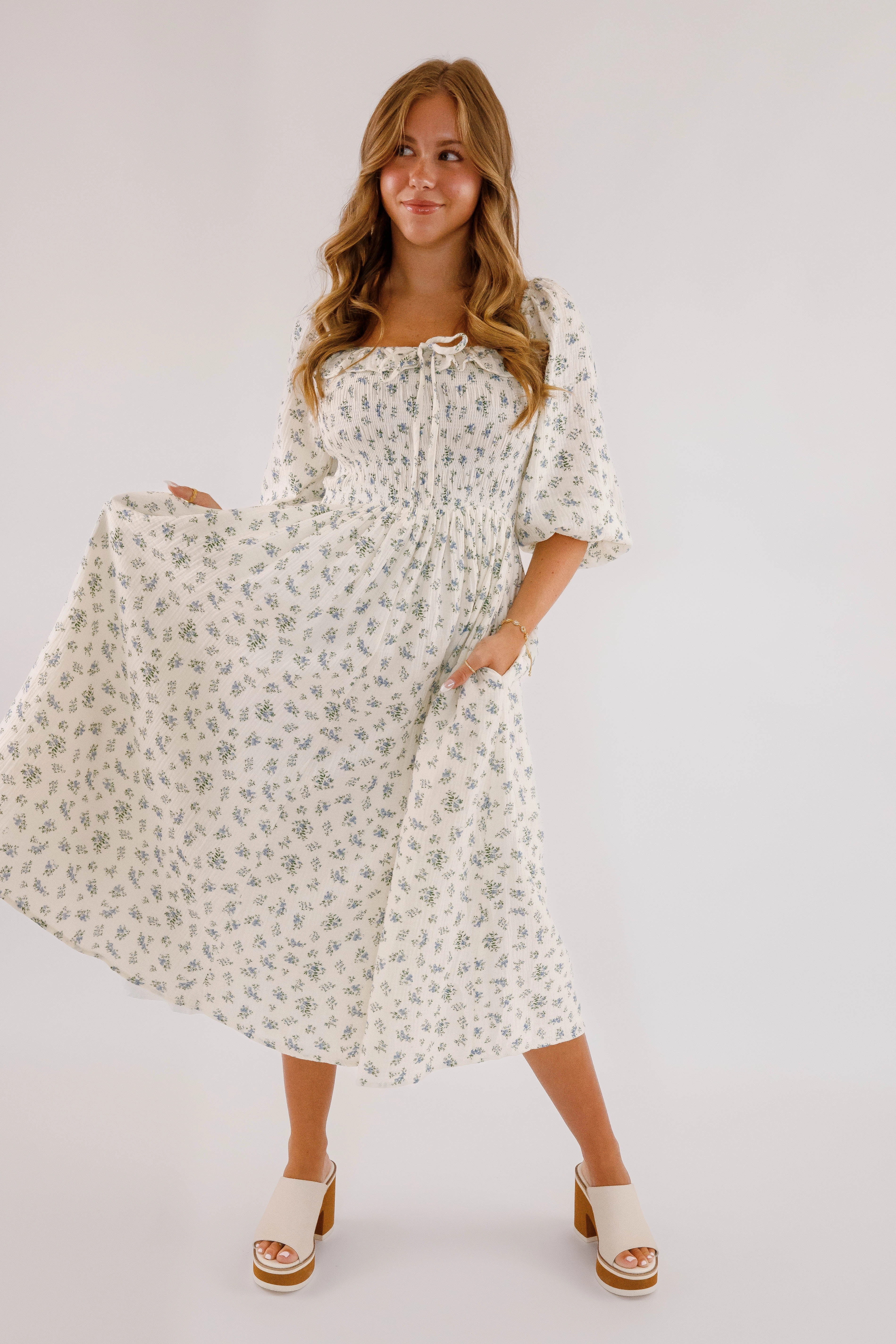 Insist On Knowing Midi Dress Front Ruffle