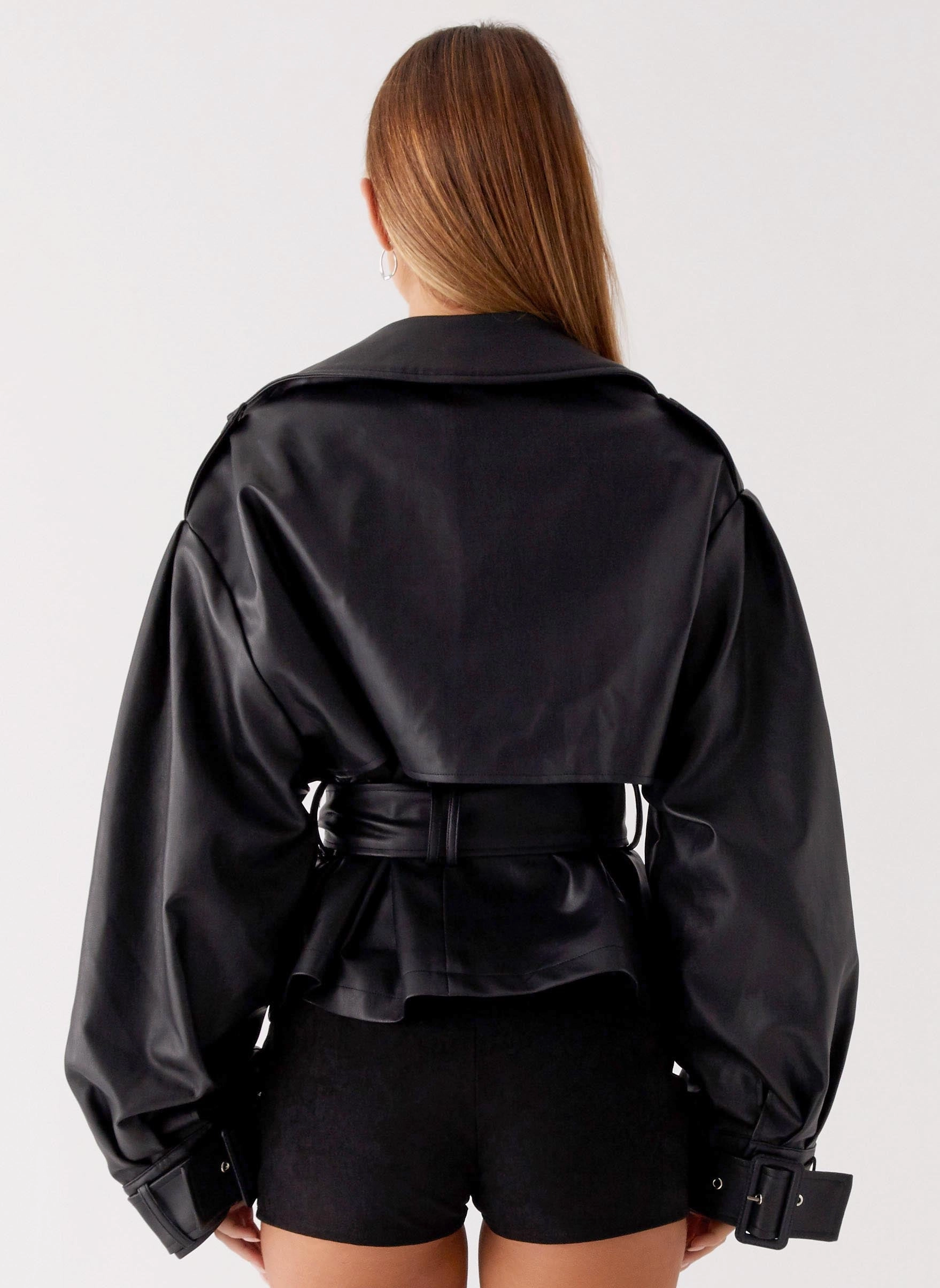 Utility Inspired Look Quick Release Buckle Mechanism Midtown Leather Trench - Black