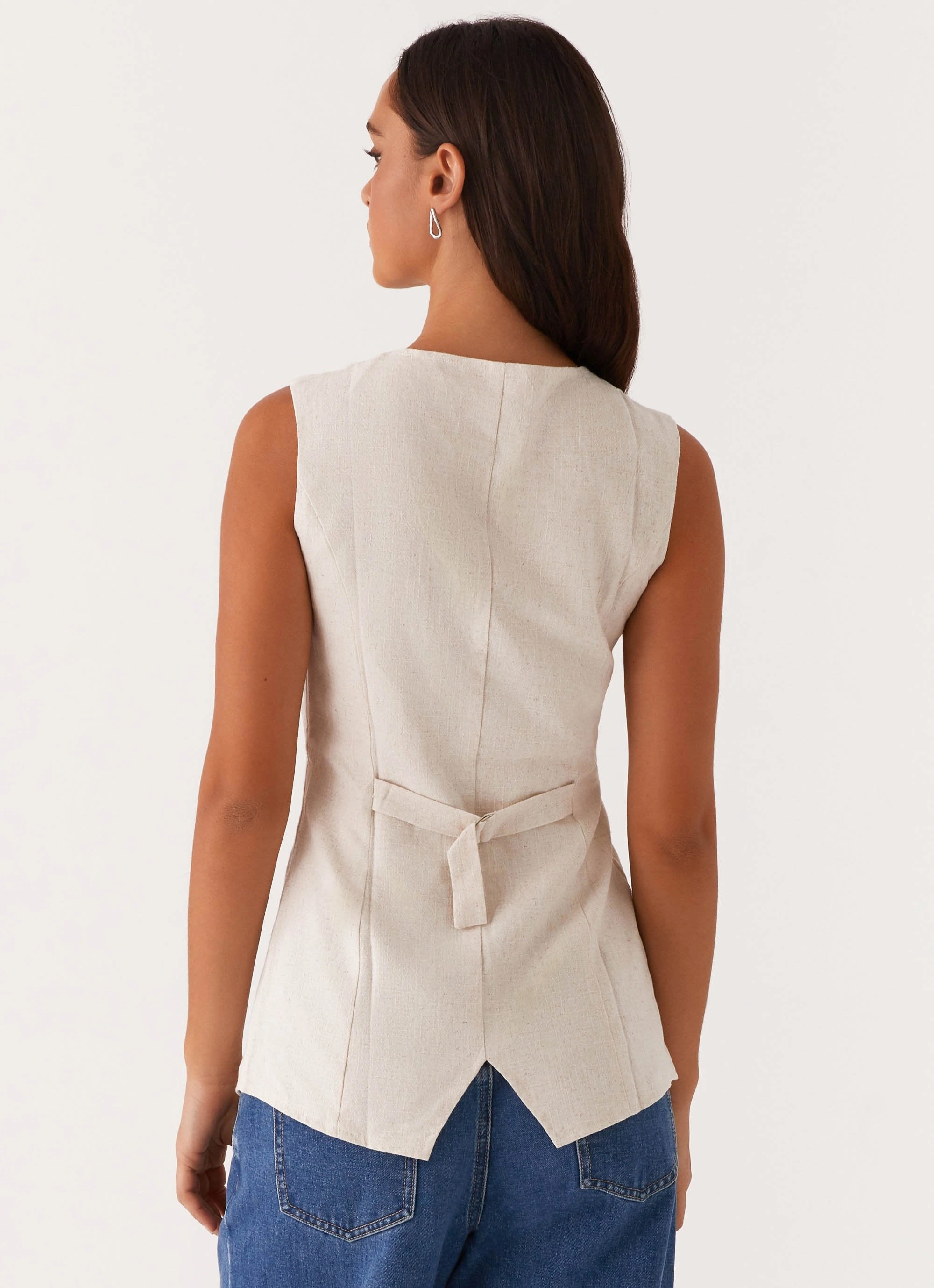Convertible Style QuickPackFoldableDesign Runaway Button Tie Vest - Oatmeal