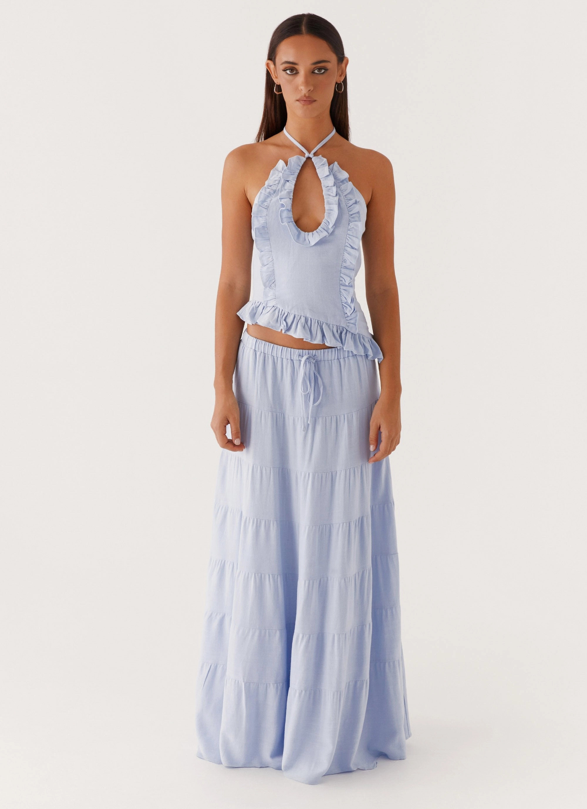 Mariella Linen Top - Blue WrinkleFree Weave