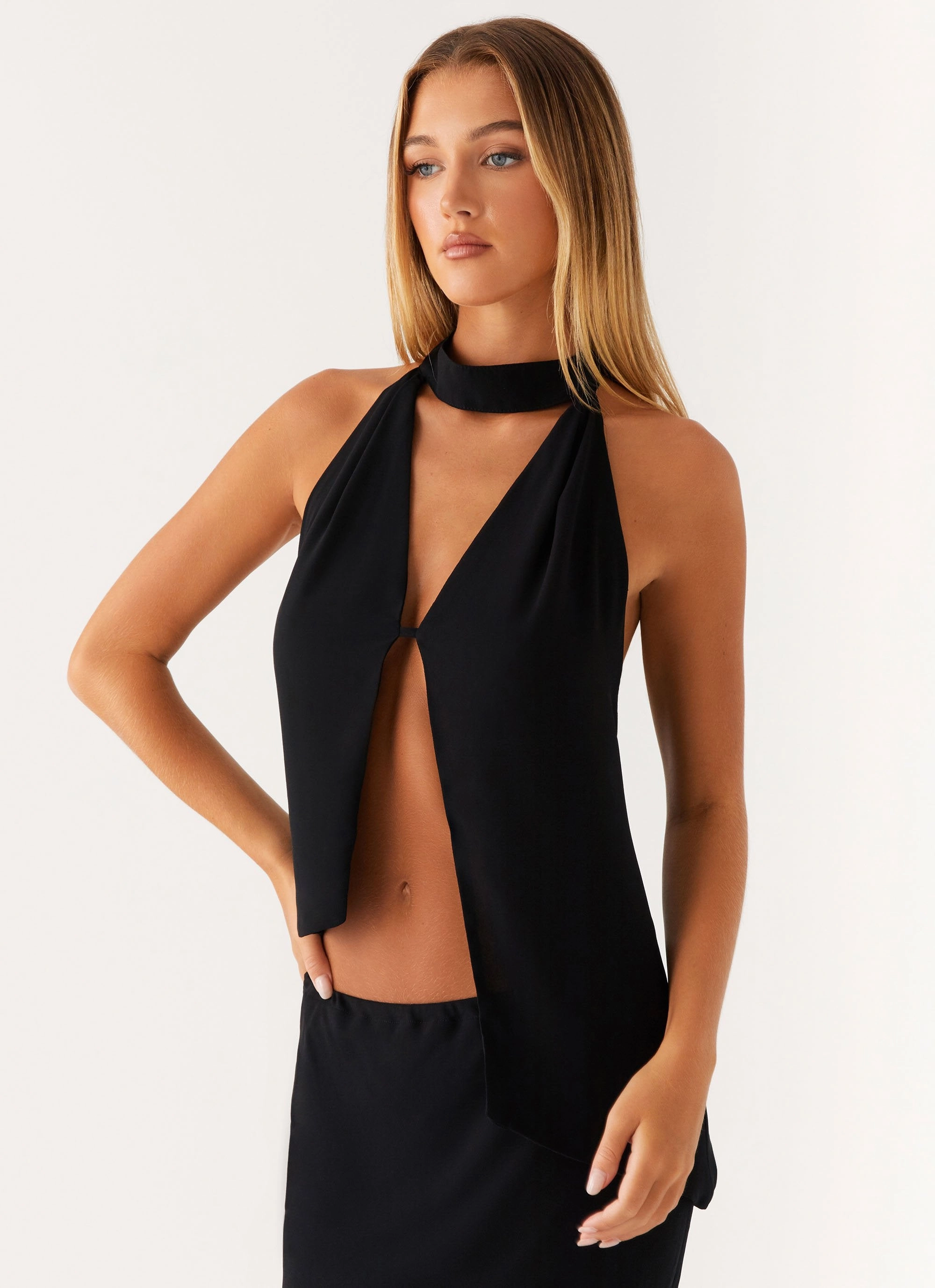 Canyon Halter Top - Black Flex Fit Shoulder Construction