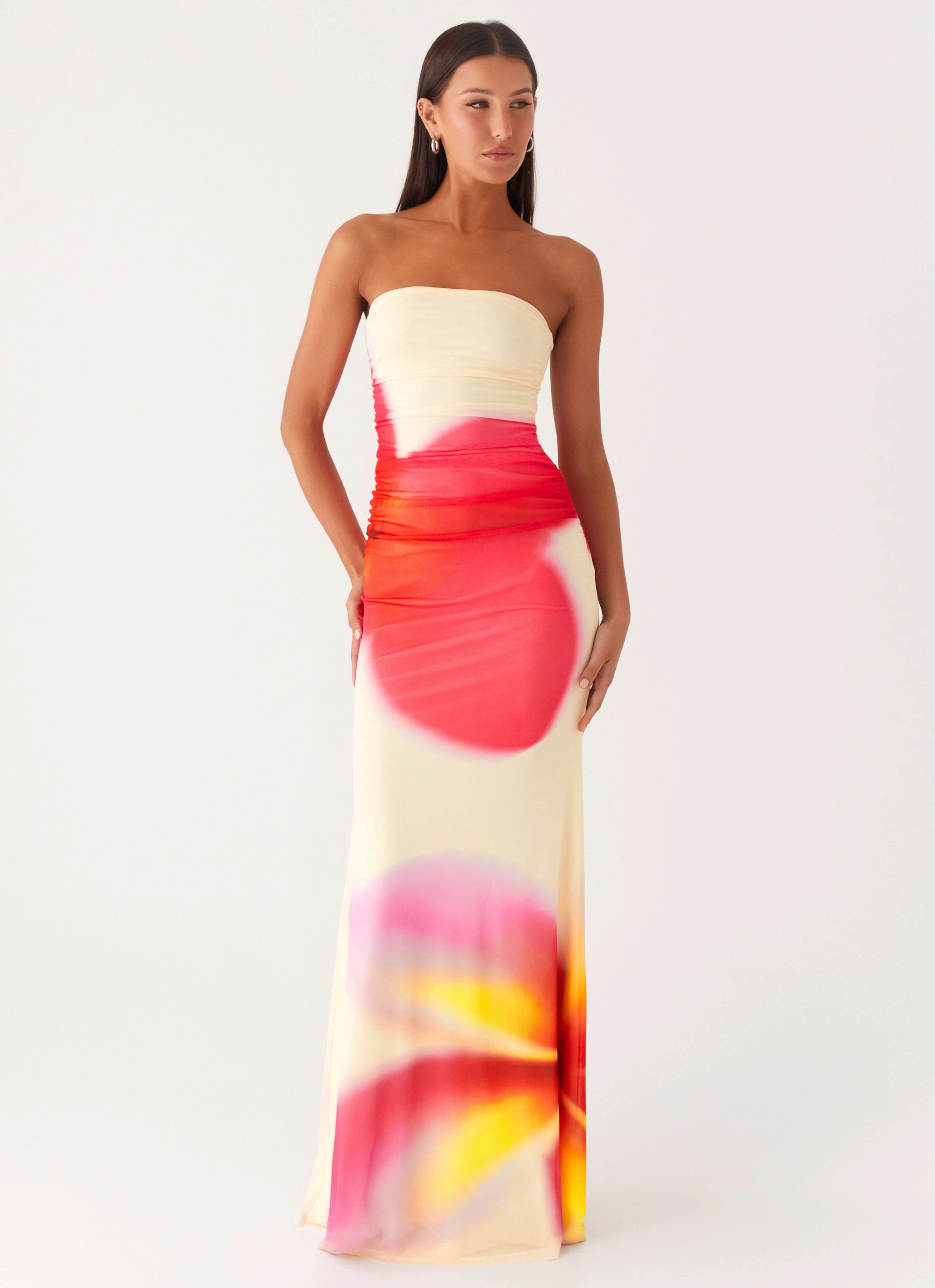 Iroha Strapless Maxi Dress - Frangipani Yellow Farm Scene
