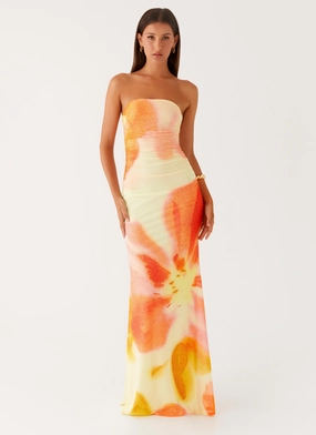 Resort Outfit Linen Soft Iroha Strapless Maxi Dress - Mimosa Blossom