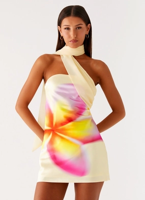 Isa Scarf Satin Mini Dress - Frangipani Yellow Urban Fit Wrinkle-Resistant