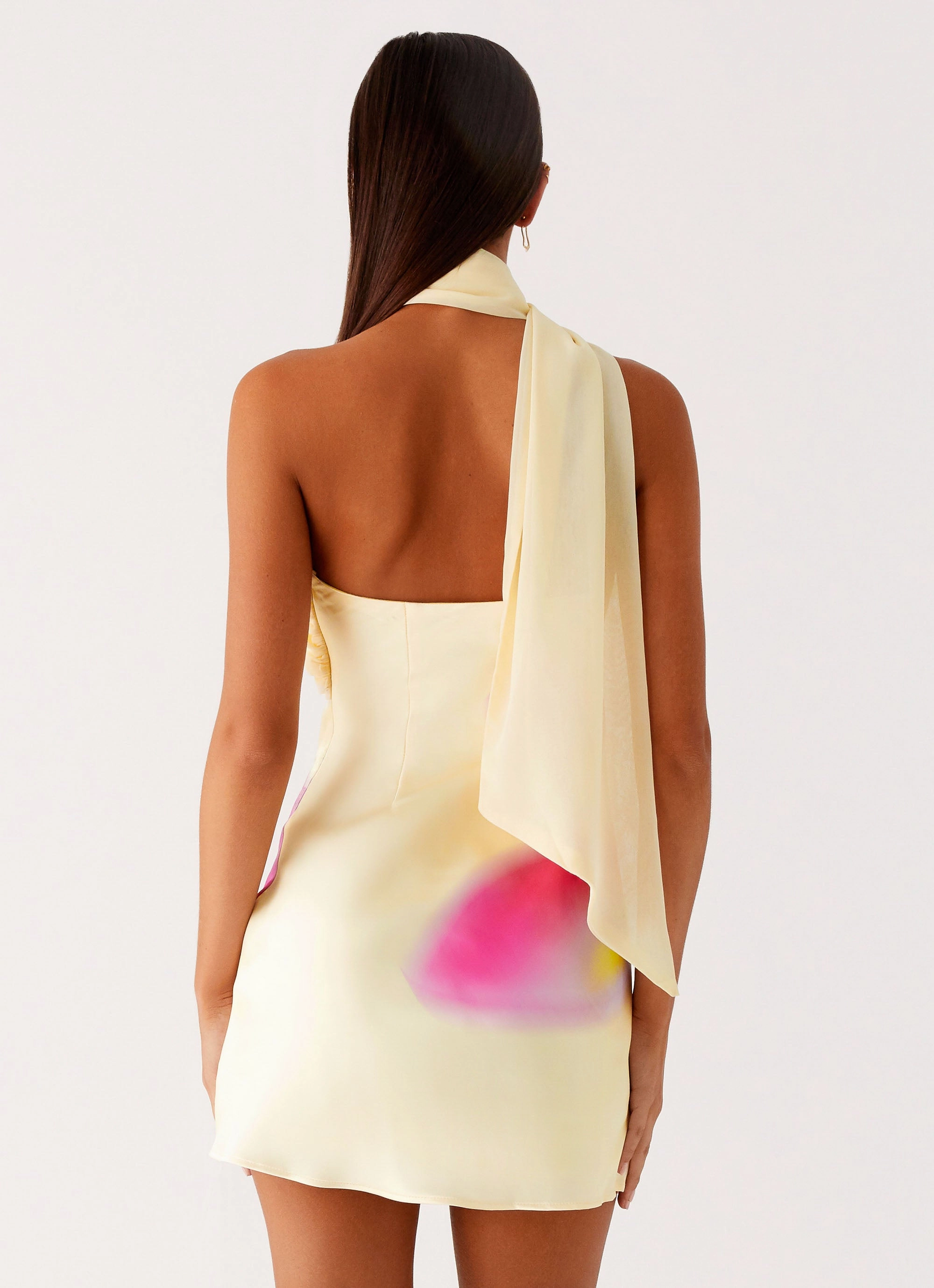 Open-back Inner lining Isa Scarf Satin Mini Dress - Frangipani Yellow