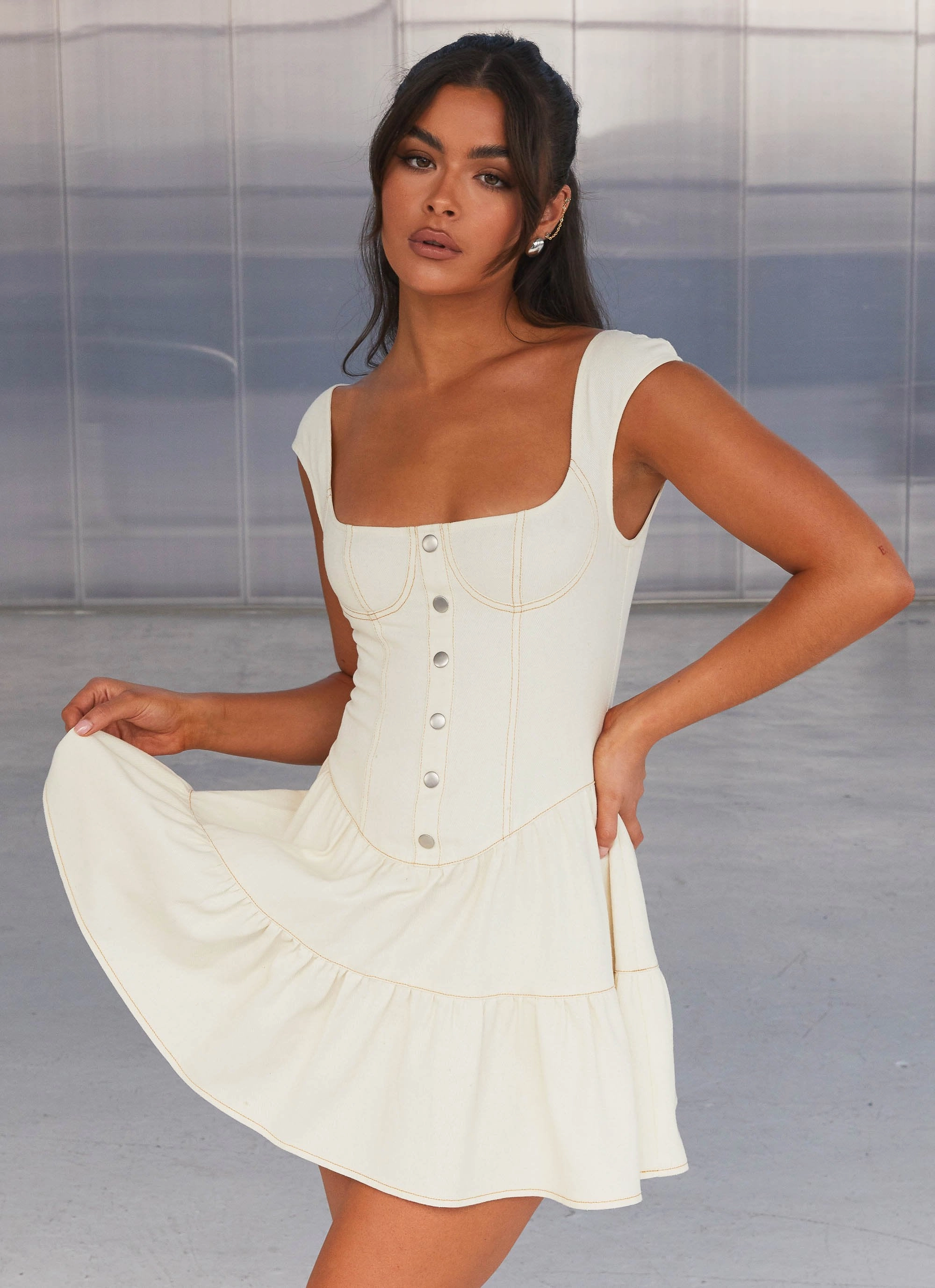 Isabella Denim Bustier Dress - Antique Unique Print
