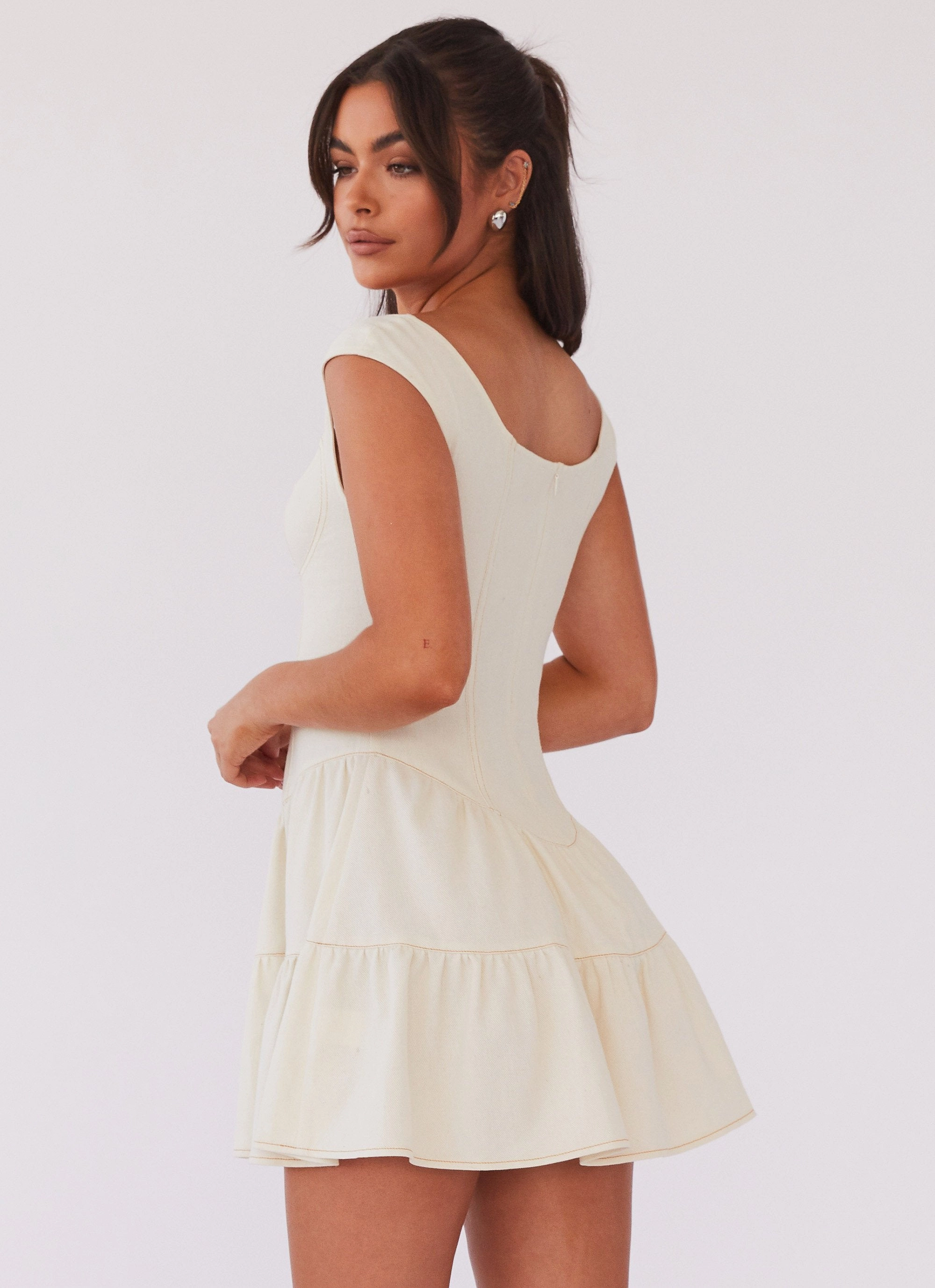Relaxed and Elegant Whimsical Mood Isabella Denim Bustier Dress - Antique