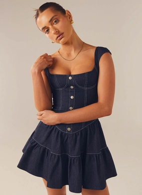 Isabella Denim Bustier Dress - Indigo Vibrant fit Theater-Night