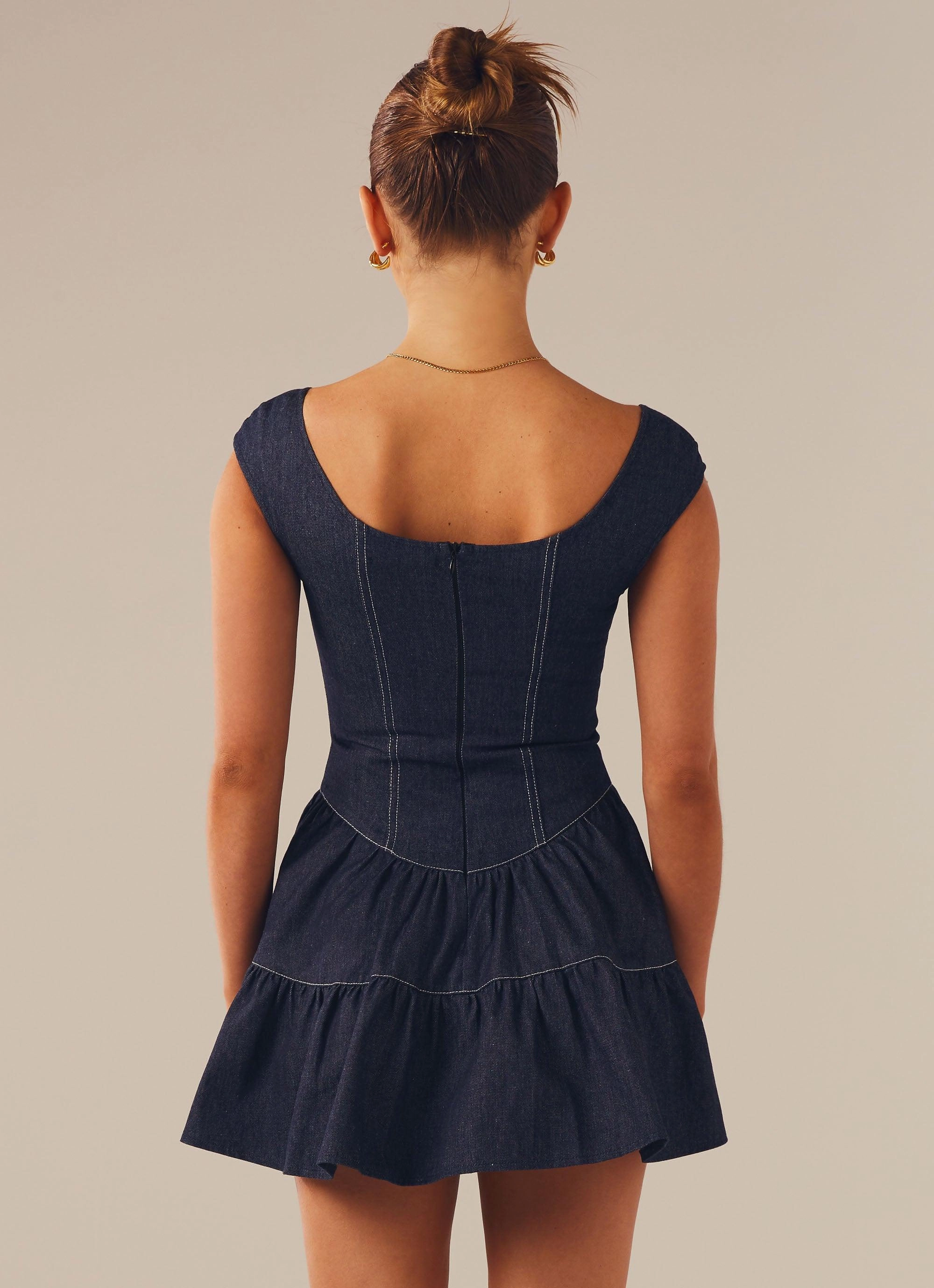 Isabella Denim Bustier Dress - Indigo Easy Comfort Casual weekend dress