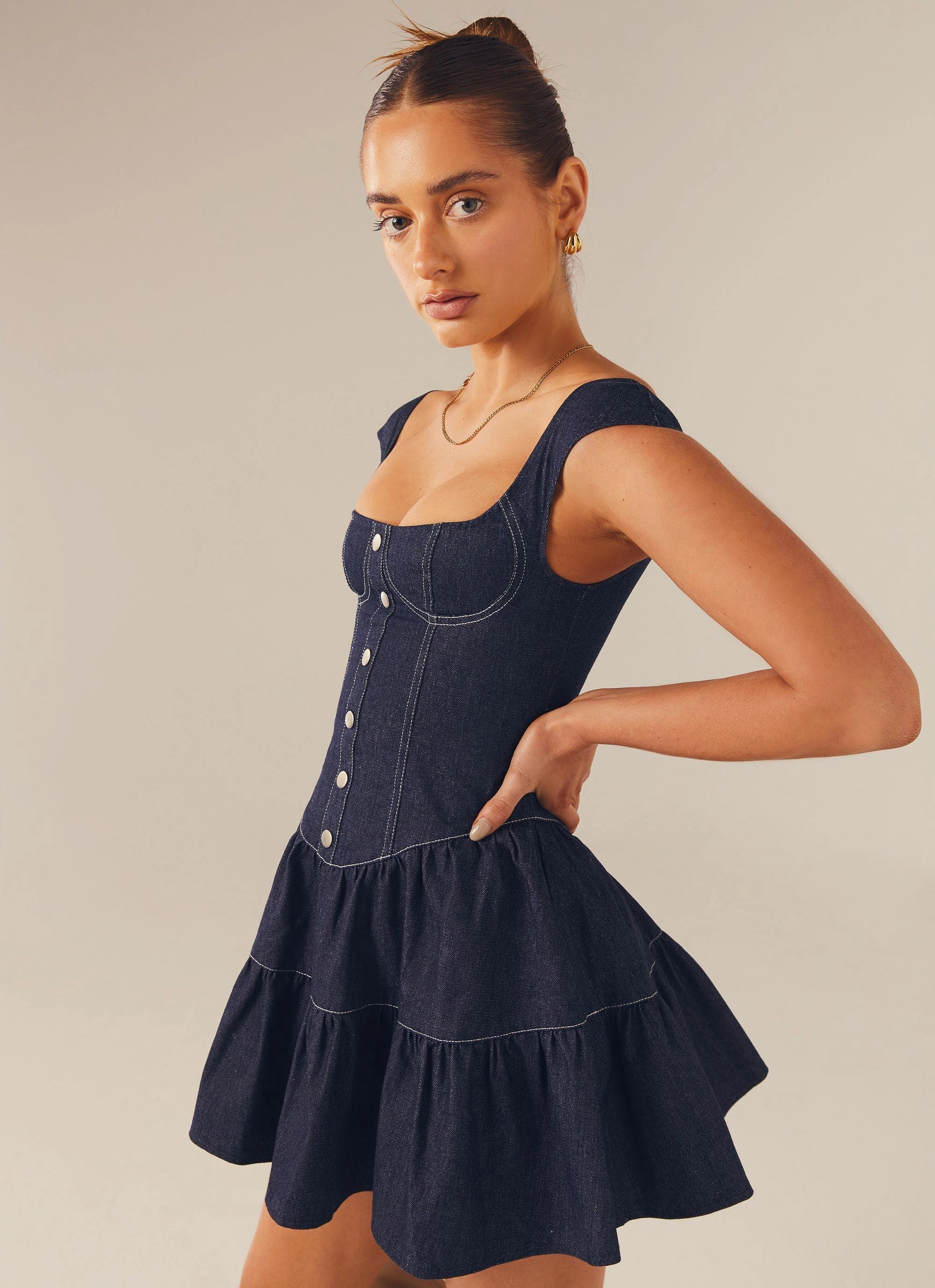 Pink Glow Isabella Denim Bustier Dress - Indigo