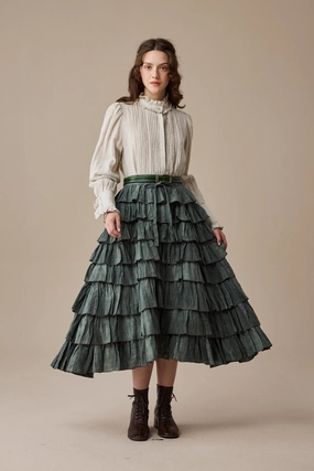 Stretch Knit Fabric Ischia 14 | Layered petal linen skirt