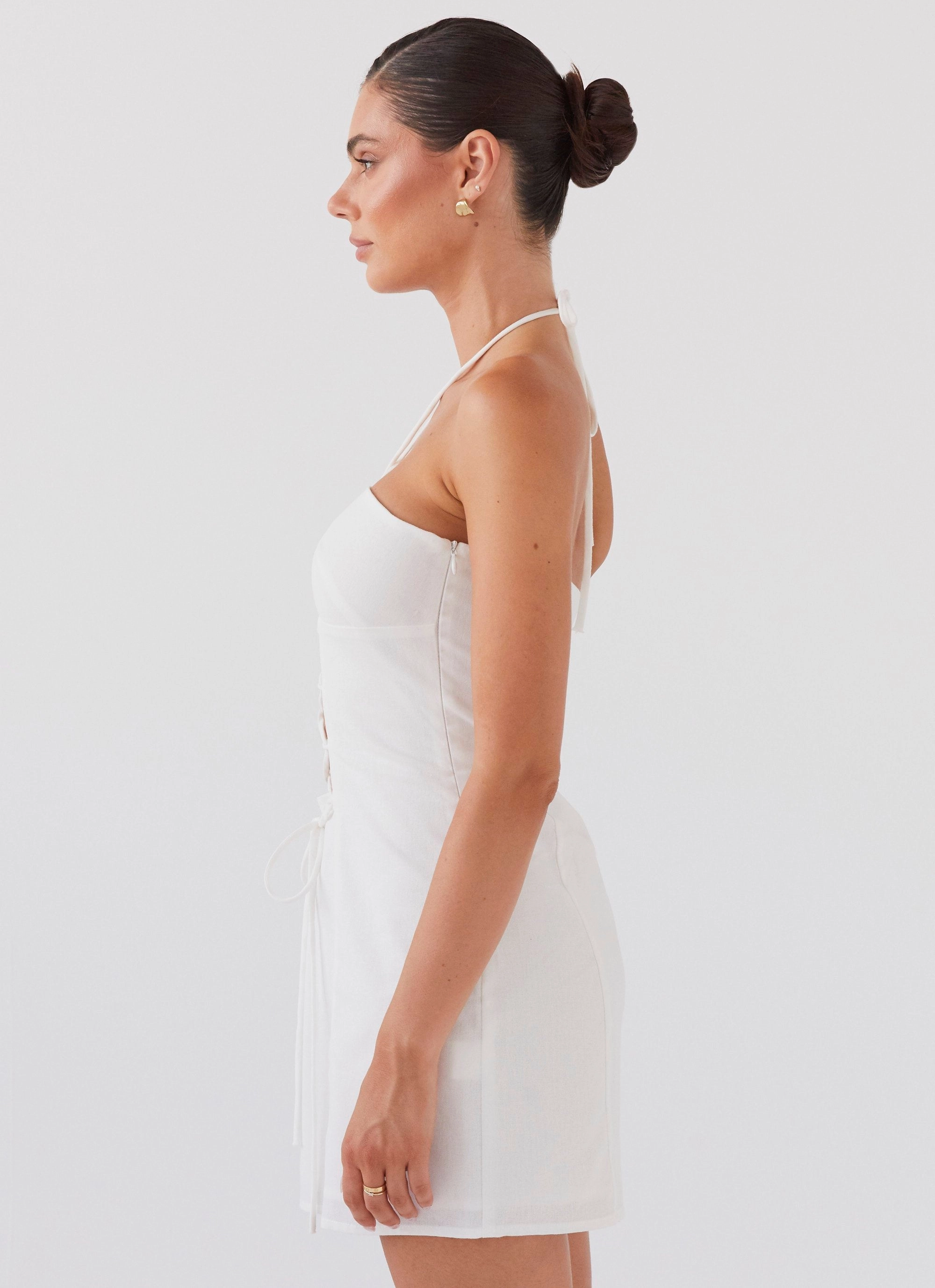 Island Echoes Linen Mini Dress - White Formal dinner wear