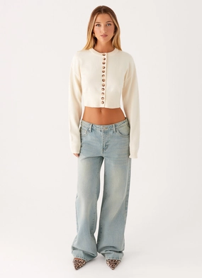 Its Happening Knit Cardigan - Ivory Versatile Fit Layer Double Breasted