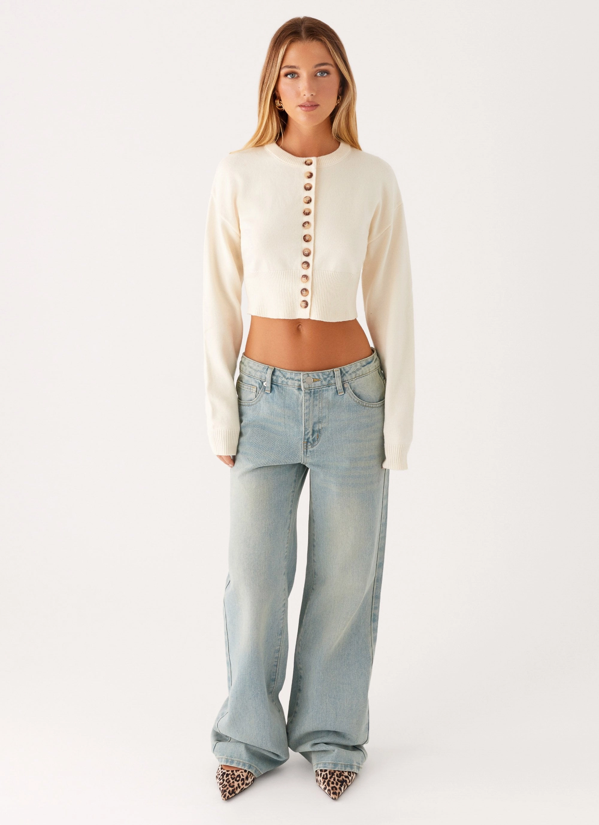 Its Happening Knit Cardigan - Ivory Versatile Fit Layer Double Breasted