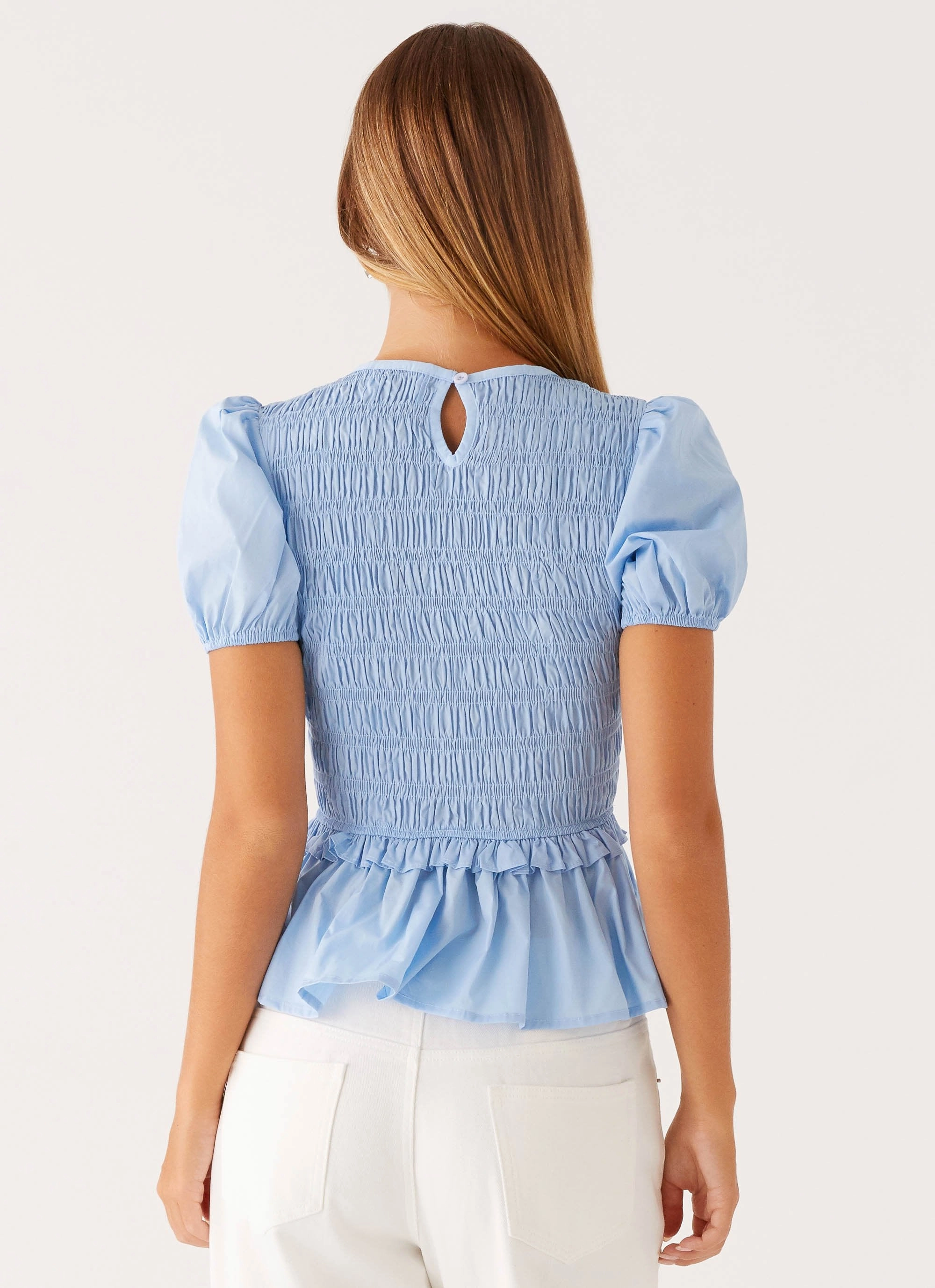 Moisture Control Technology AntiPill Texture Izzy Shirred Top - Blue