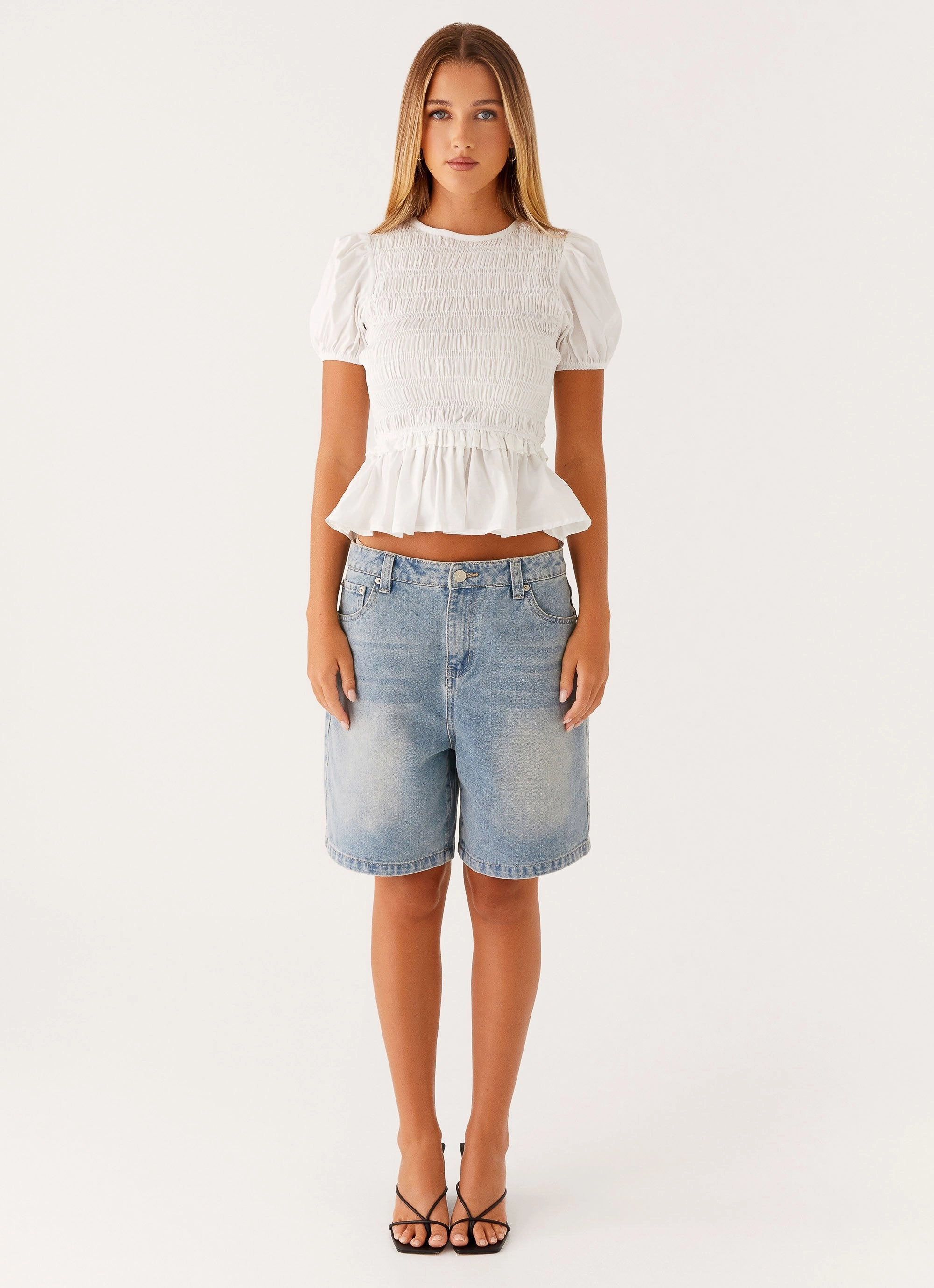 Izzy Shirred Top - White Active Design