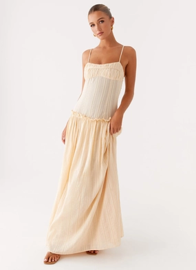 Jacinda Drop Waist Maxi Dress - Cream button detail