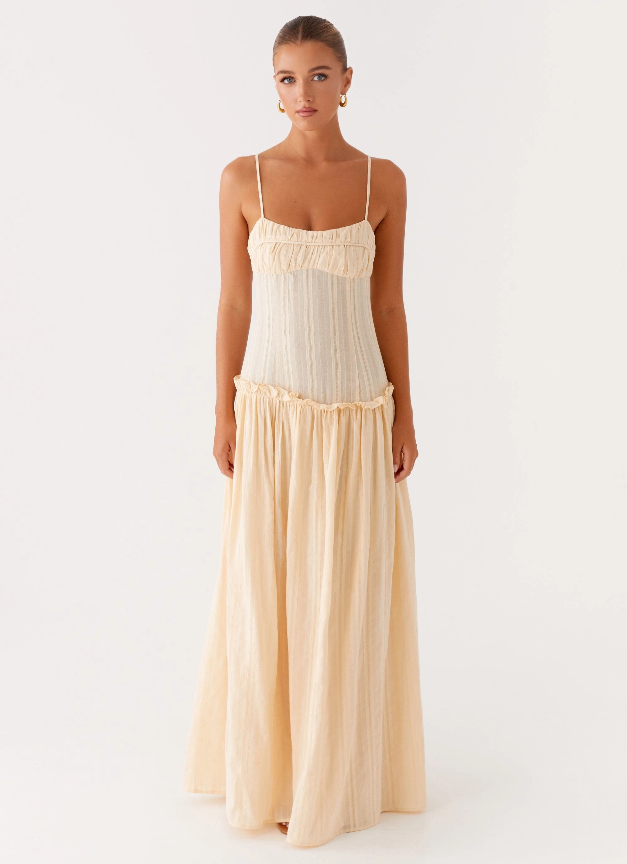 Jacinda Drop Waist Maxi Dress - Cream Work Fit