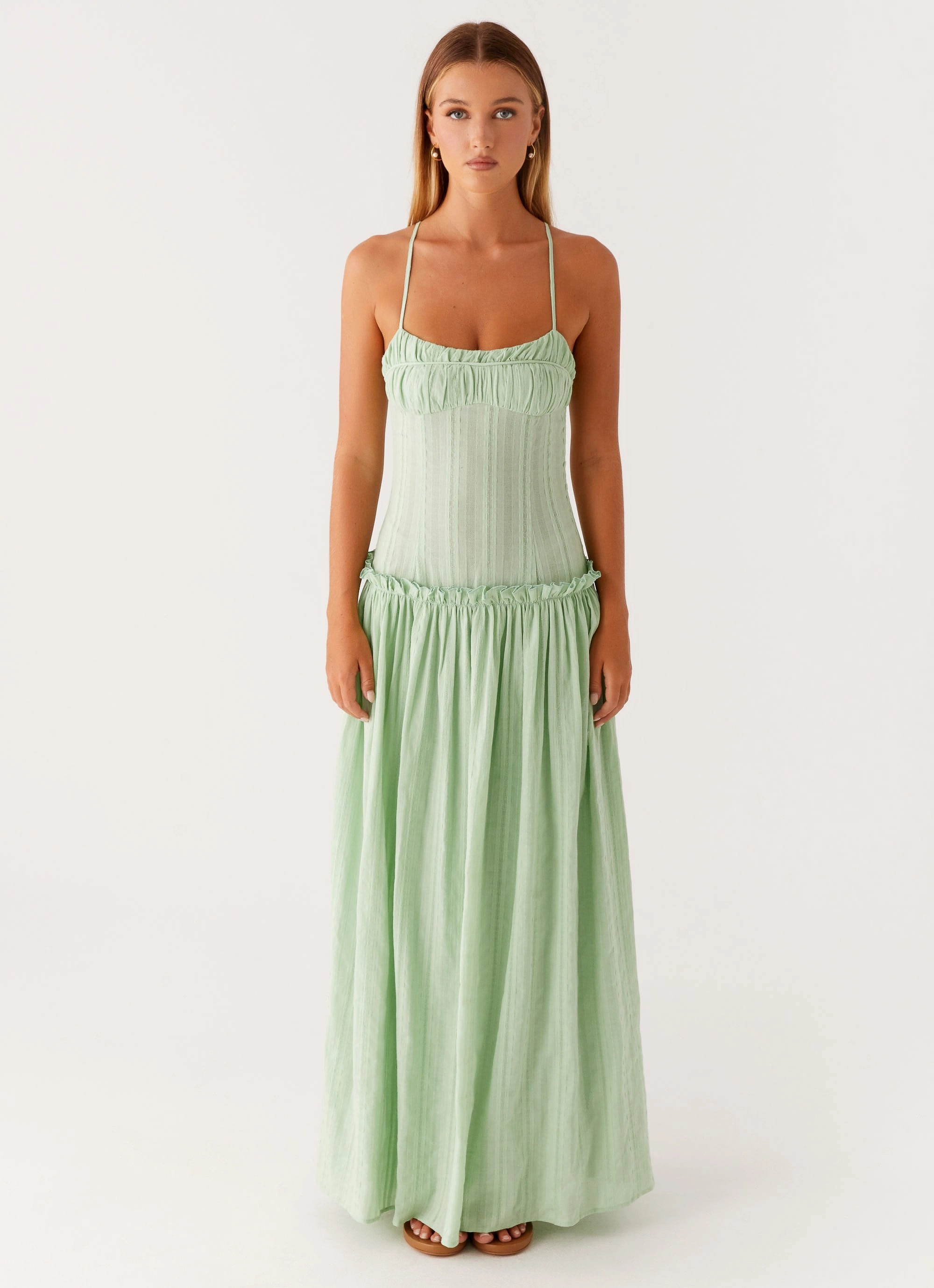 Fall Outfit Oversized-Fit Jacinda Drop Waist Maxi Dress - Sage