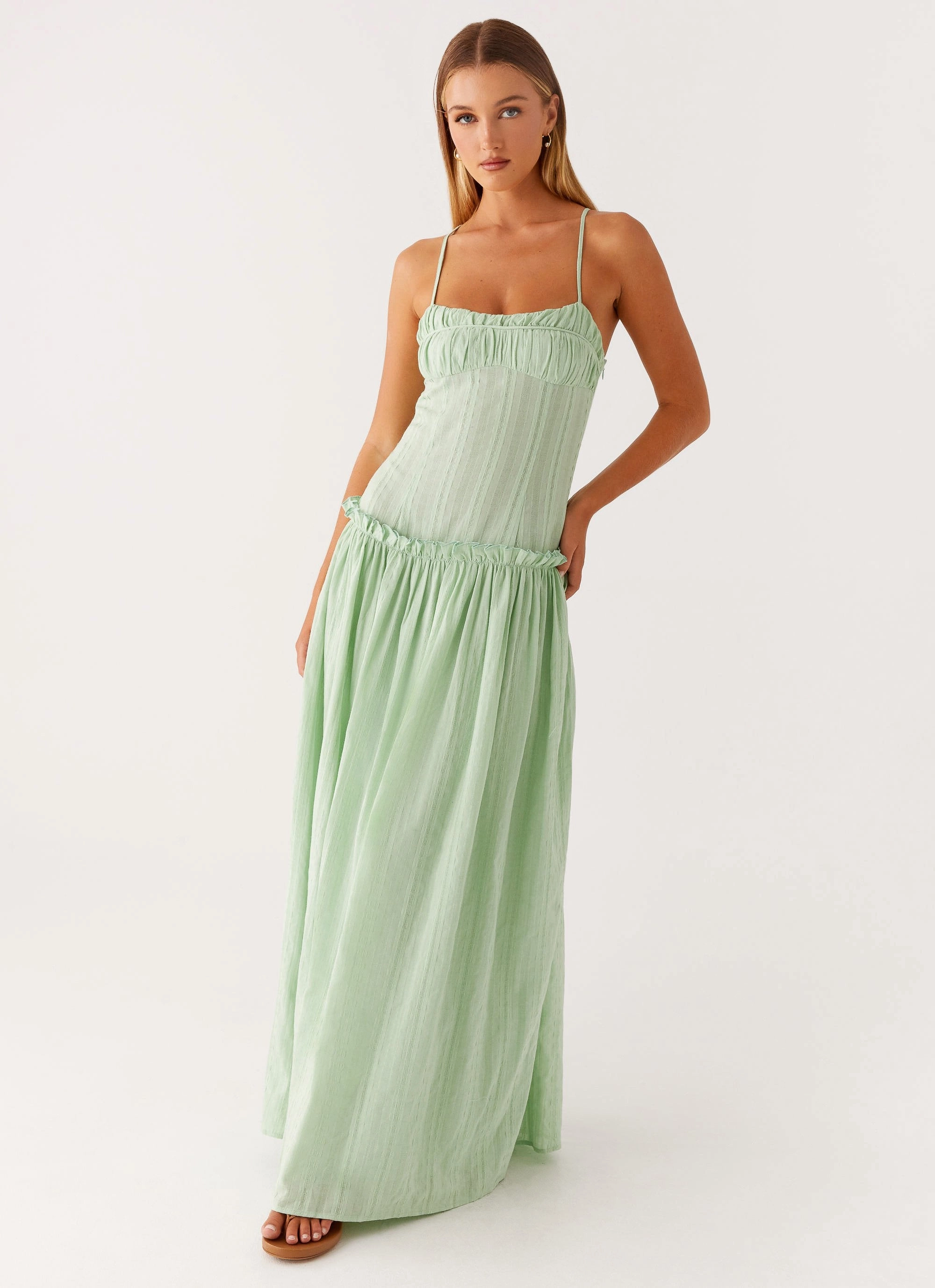Jacinda Drop Waist Maxi Dress - Sage Elegant Finish Elegant Line