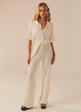 Jaded Knit Pants - White Sand Relaxed Fit Work Friendly