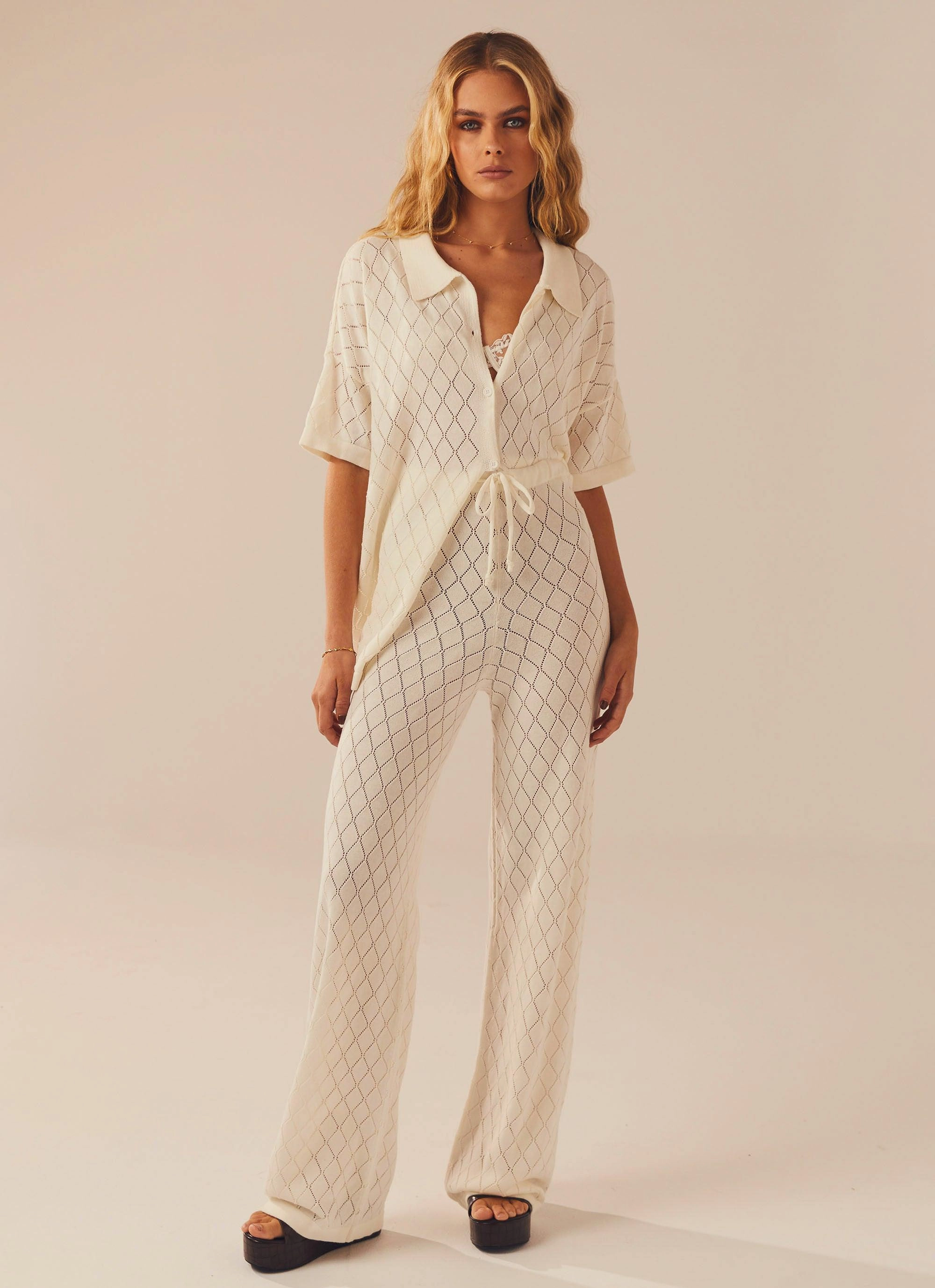 Jaded Knit Pants - White Sand Relaxed Fit Work Friendly