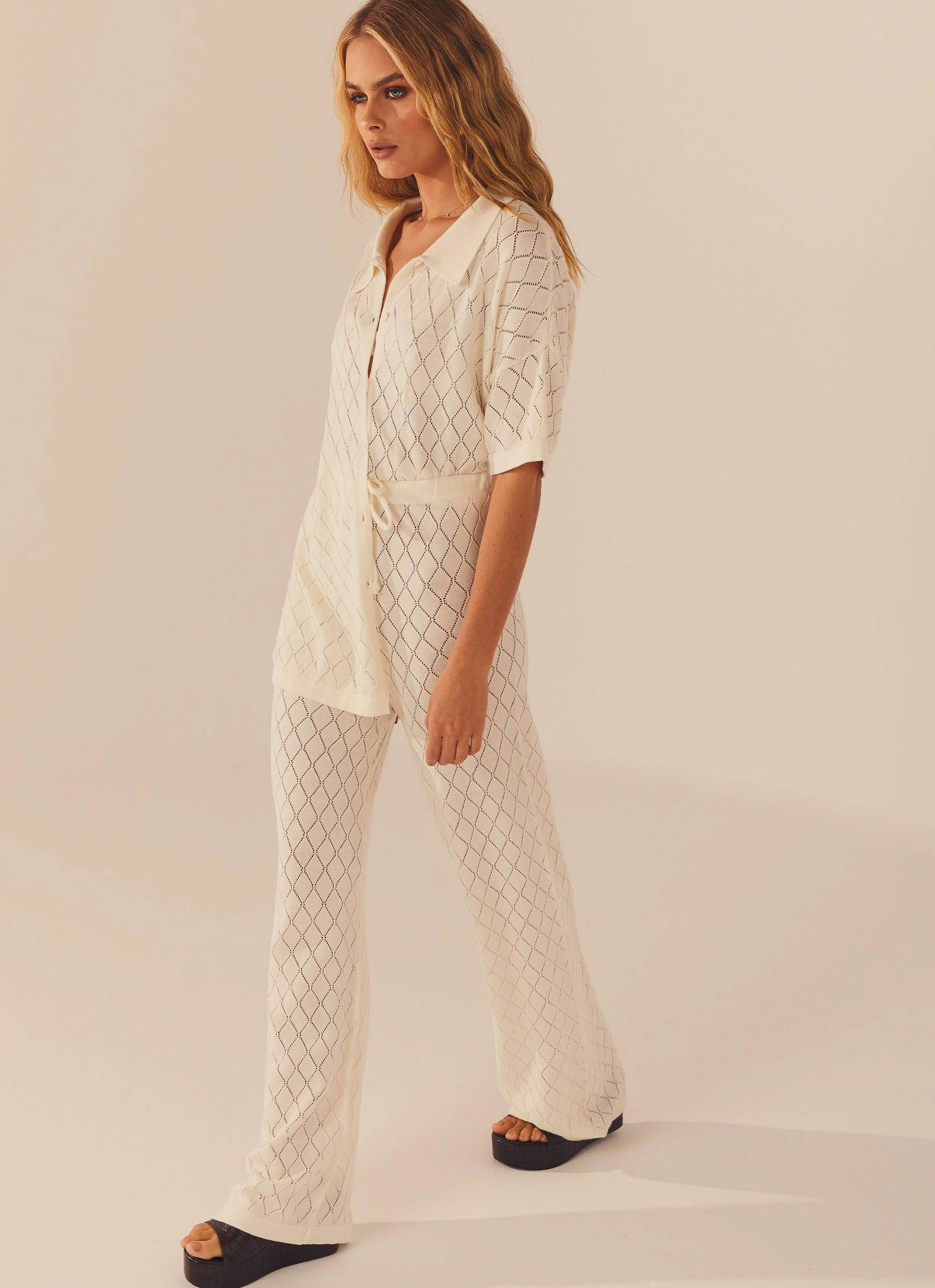 Full Motion Jaded Knit Pants - White Sand