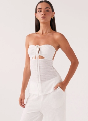 QuiltedPattern Stowable Hood Jadey Strapless Waffle Top - White