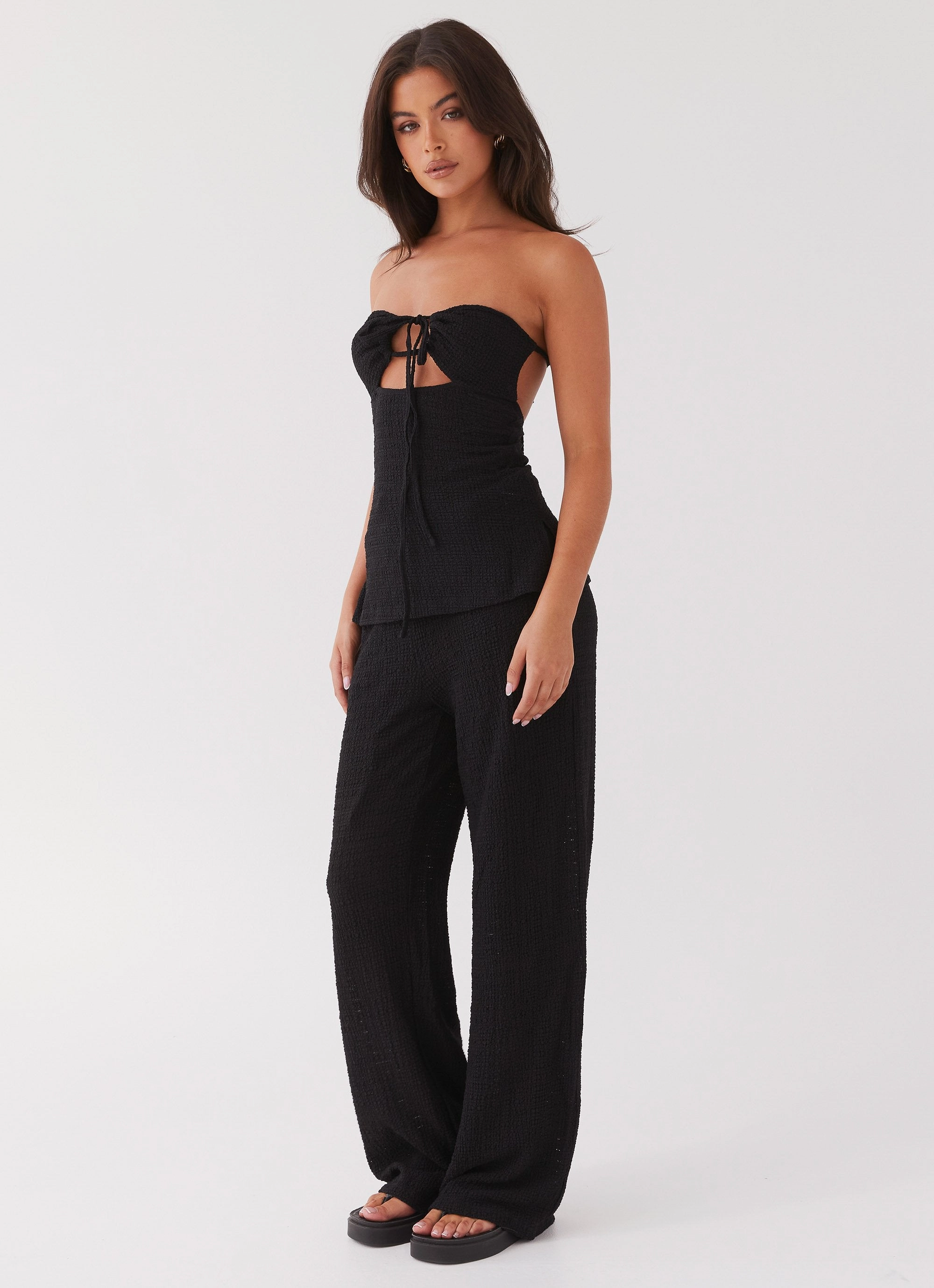 Jadey Waffle Pants - Black Low Bulk Design Quick Release Closure