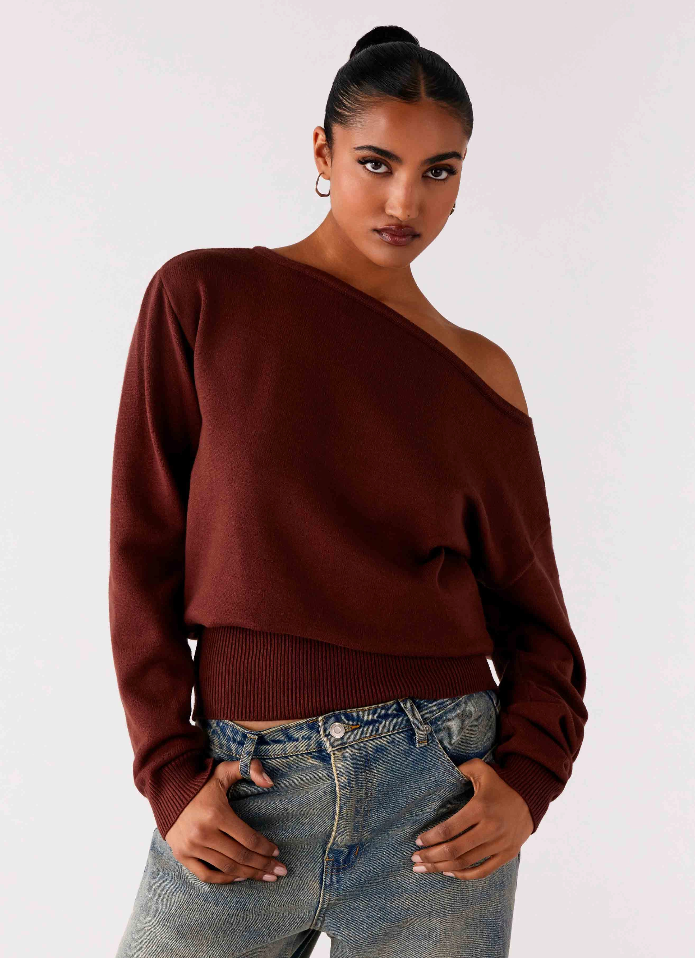 Jaelin Asymmetric Top - Chocolate Active Look DoubleLayeredFabric
