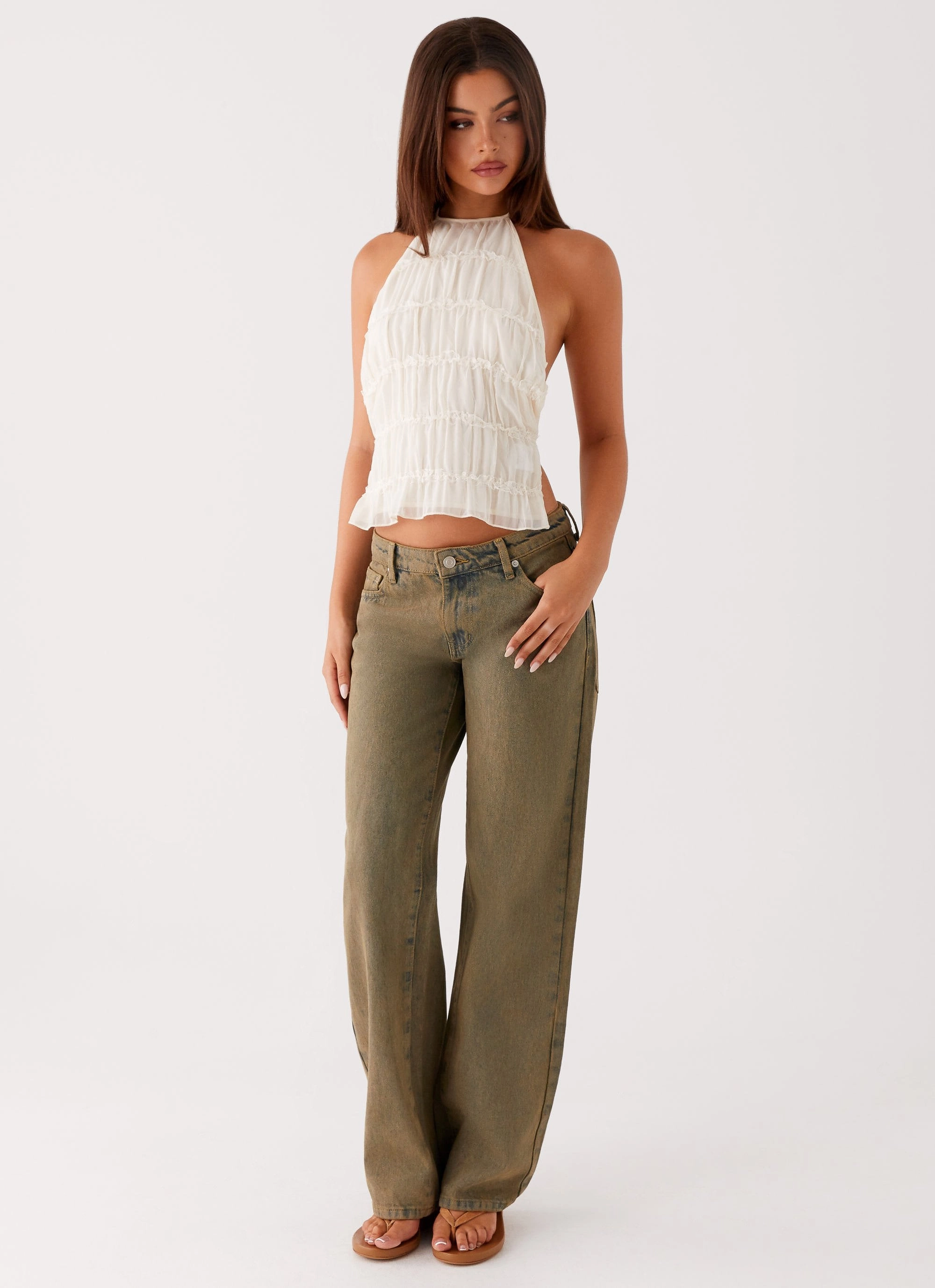 No Sagging Tailored Fit Jaiden Low Rise Denim Jeans - Brown Sand Wash