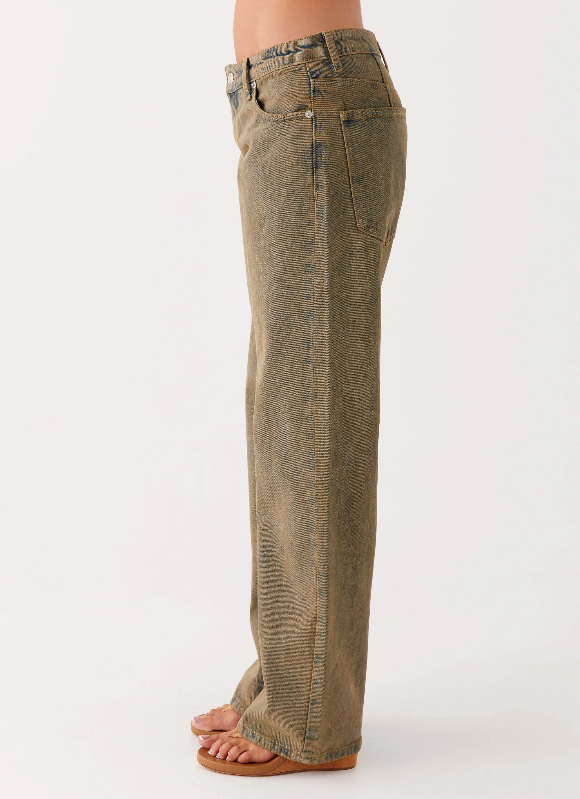 Jaiden Low Rise Denim Jeans - Brown Sand Wash breathable panels Perfect Shape