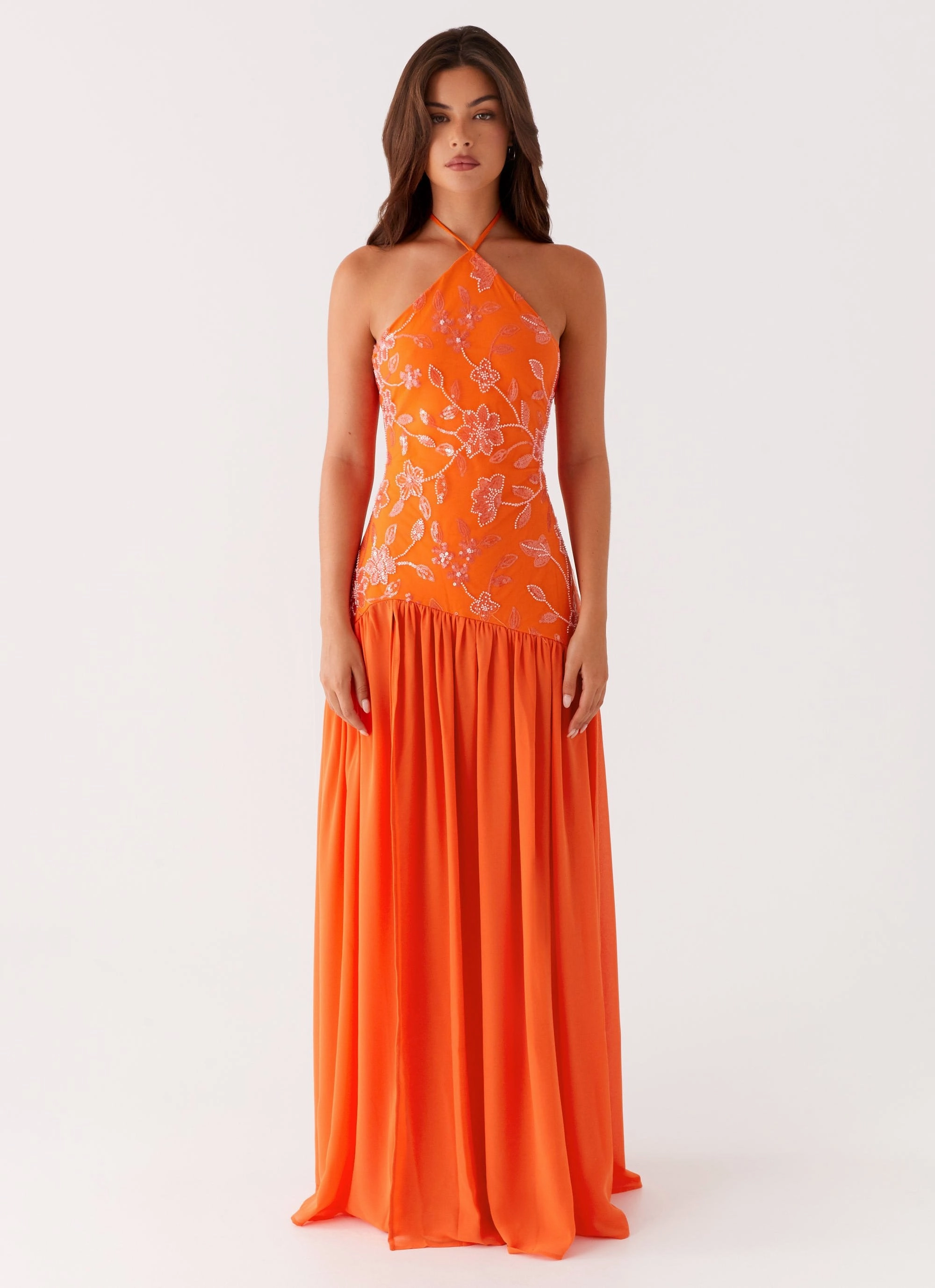 Chic beachwear dress Janelle Beaded Maxi Dress - Orange