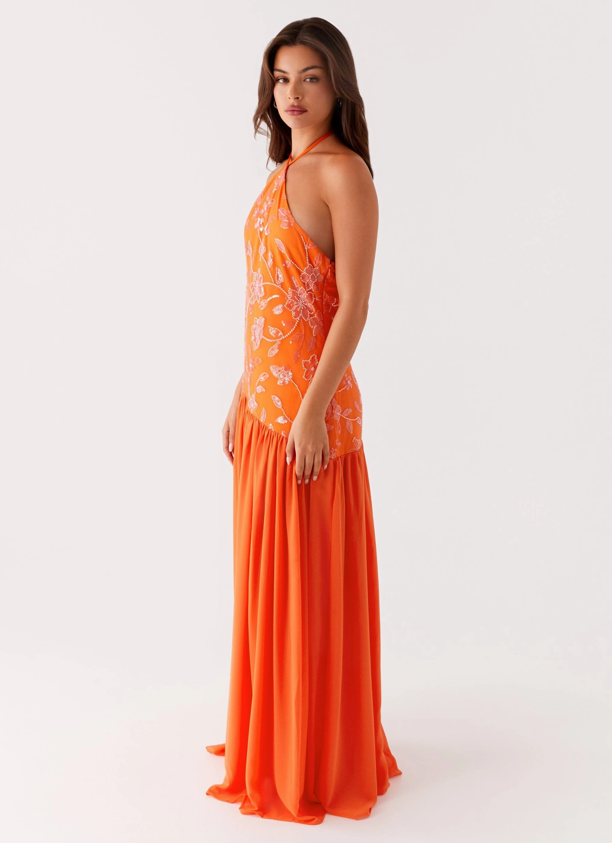 Janelle Beaded Maxi Dress - Orange Sweet Mood Light Fabrication