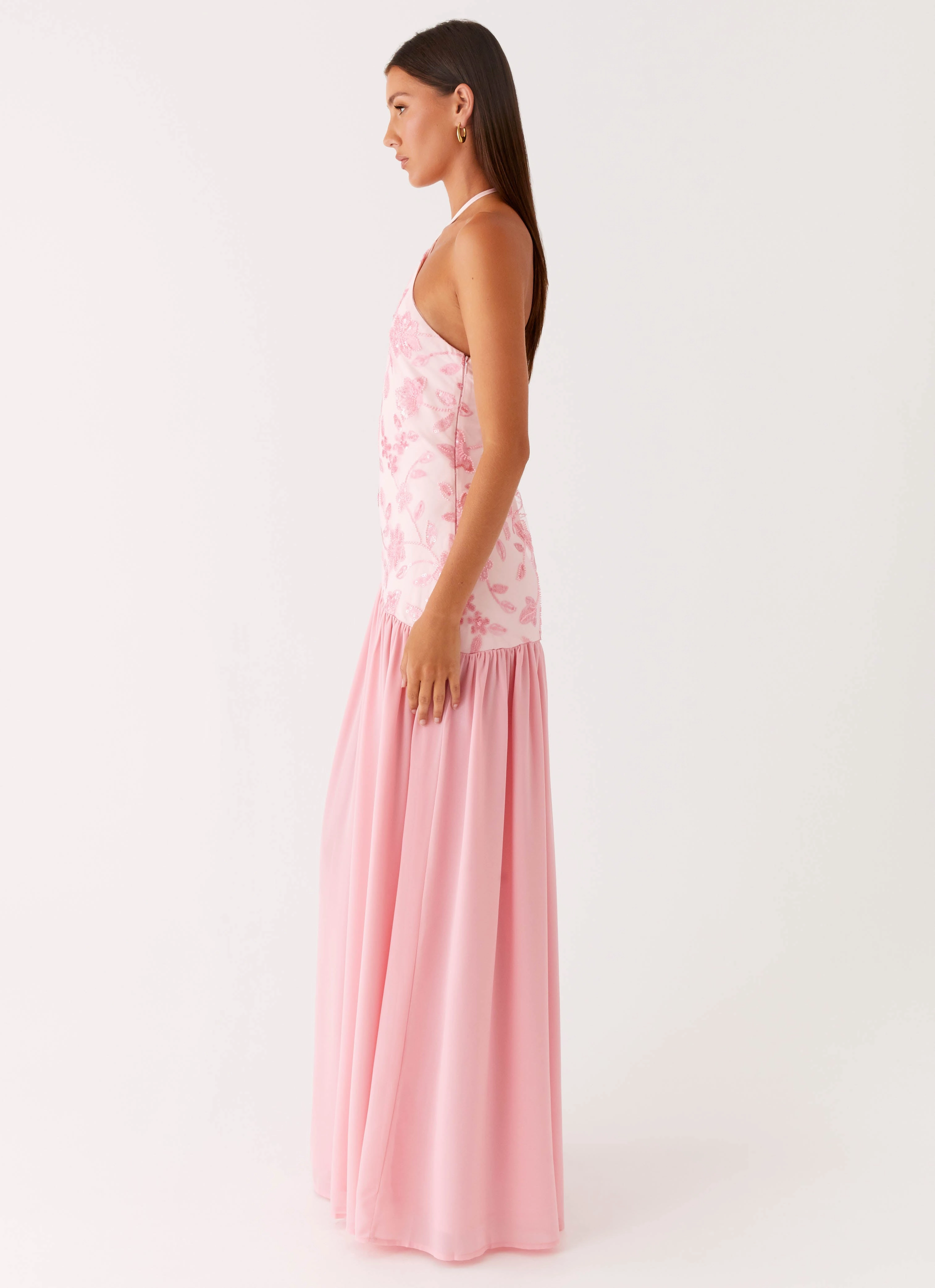 Janelle Beaded Maxi Dress - Pink Breathable-Lining Soft-touch