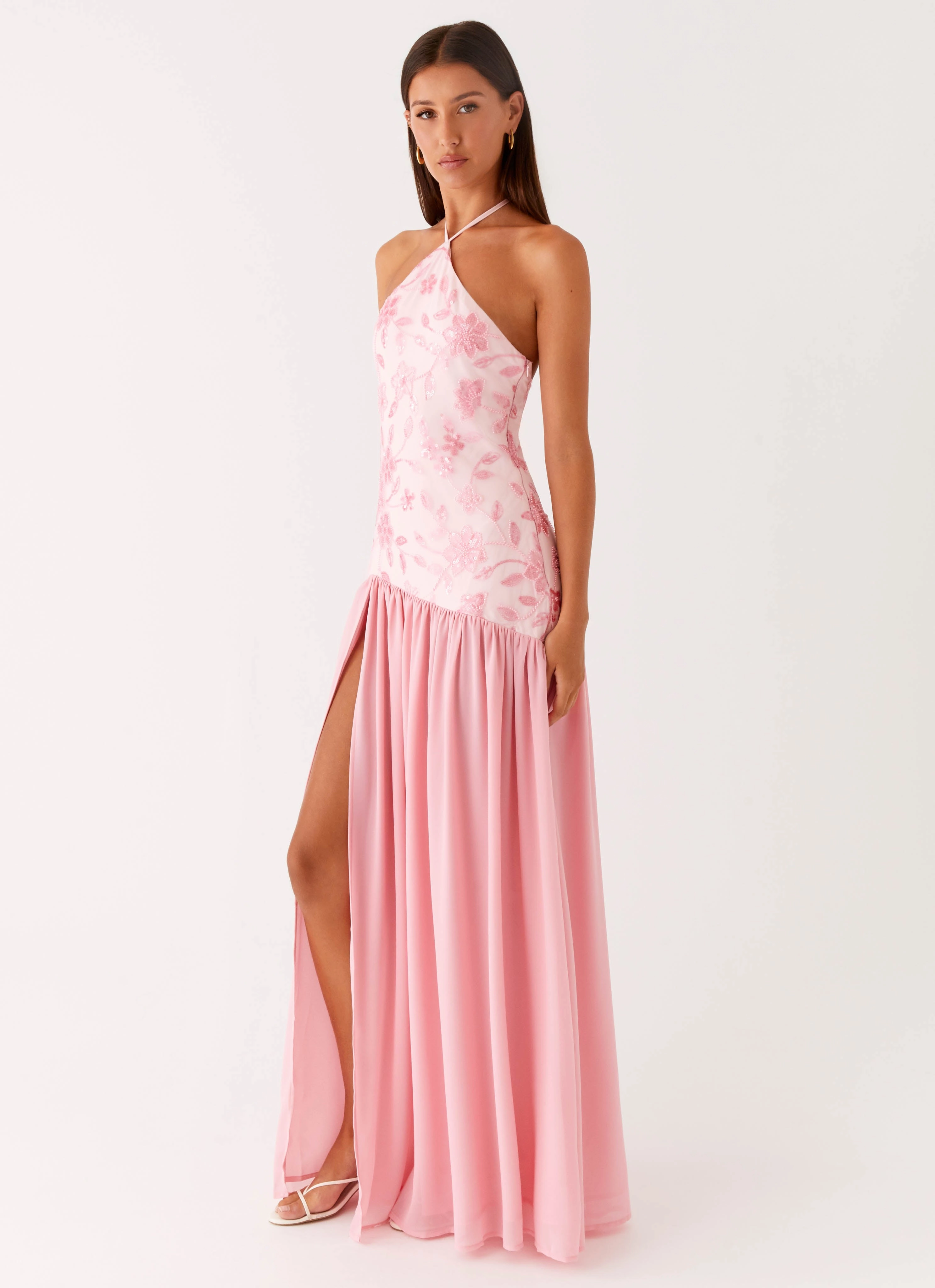 Janelle Beaded Maxi Dress - Pink Machine-washable