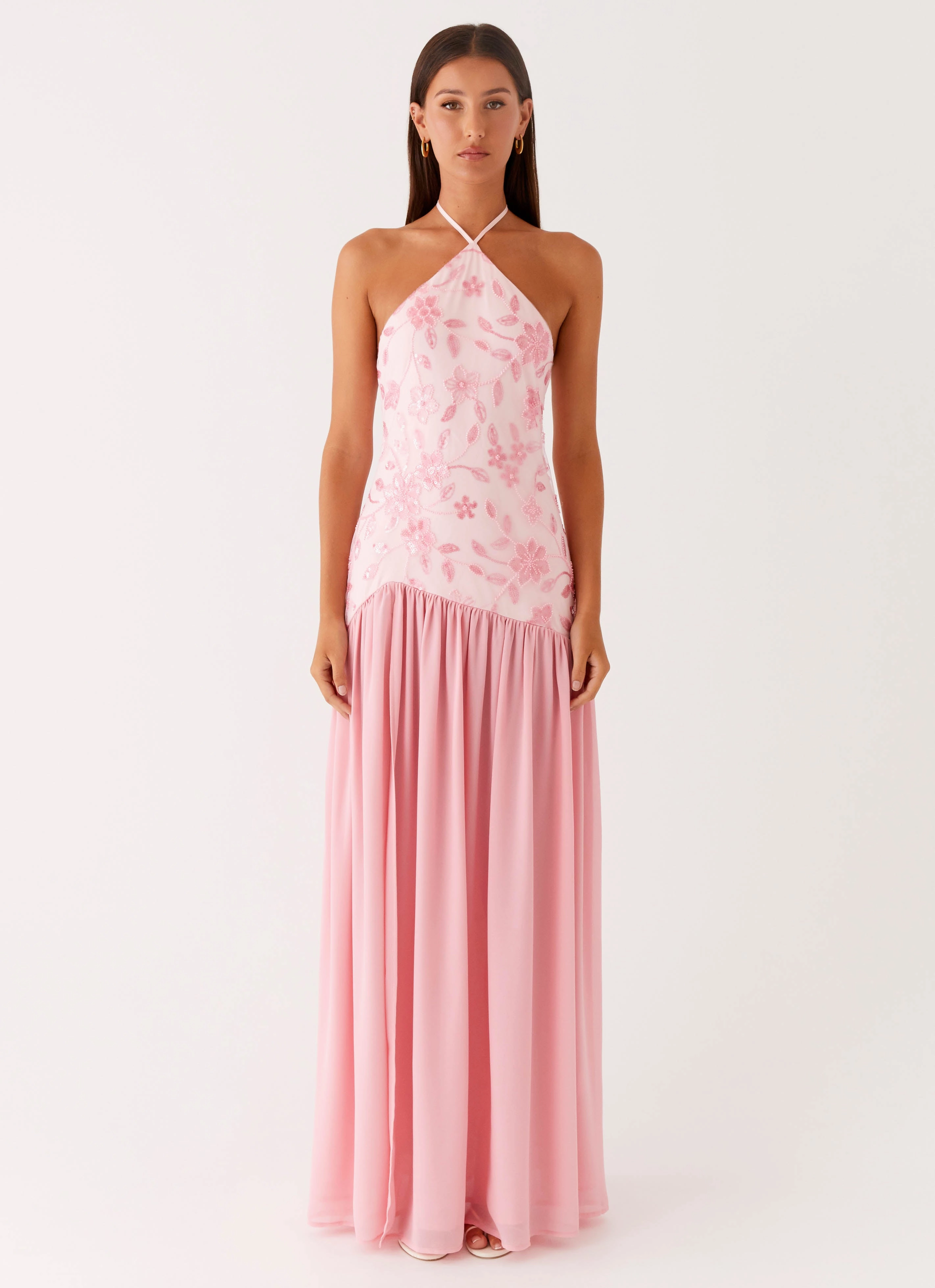Chilly Comfort Wear Janelle Beaded Maxi Dress - Pink