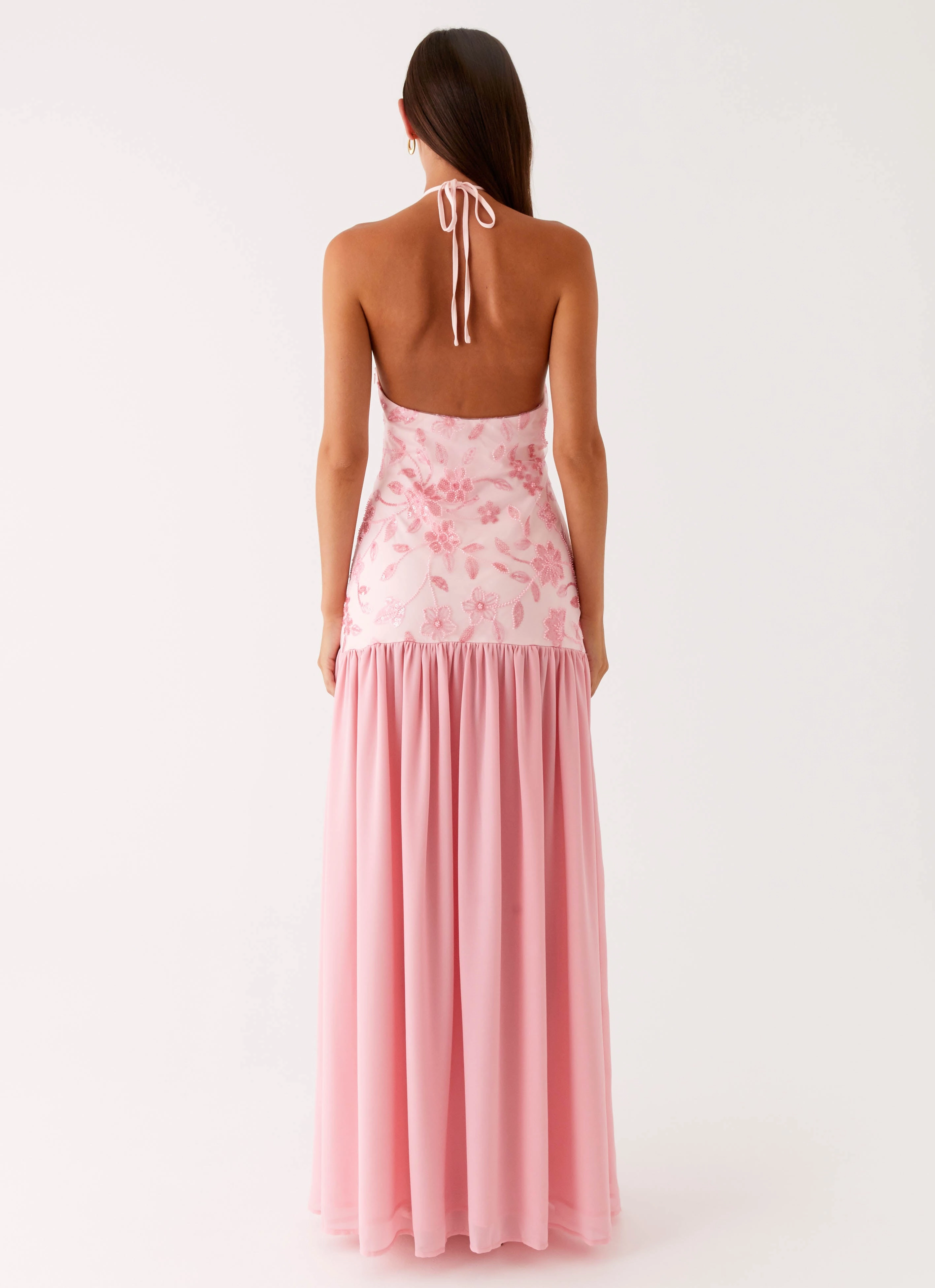 Janelle Beaded Maxi Dress - Pink Tiered-Skirt
