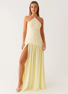 Janelle Beaded Maxi Dress - Yellow Soft Lines
