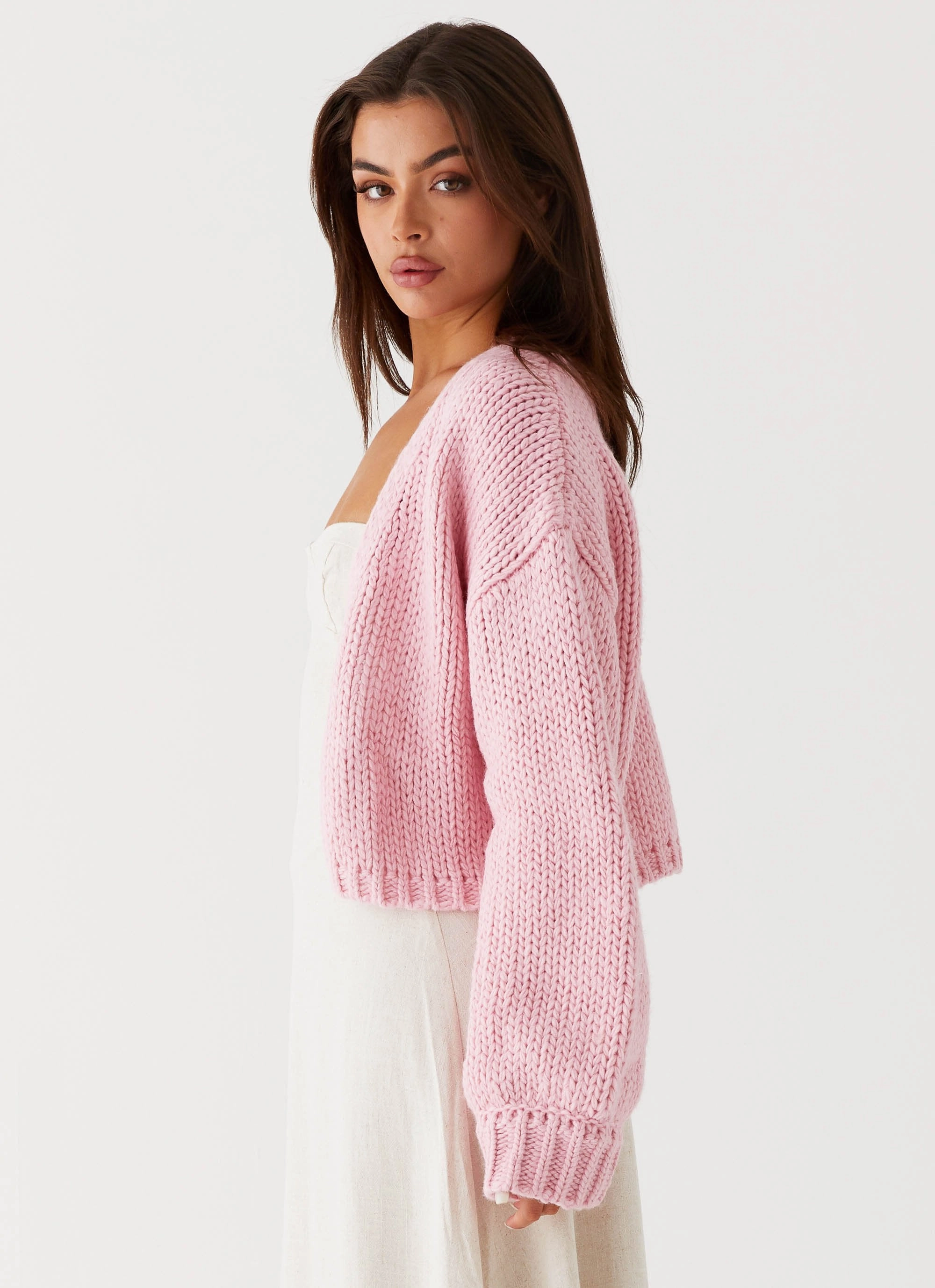 Jasleen Knit Cardigan - Pink Double Stitch Seams Weekend Chill Style
