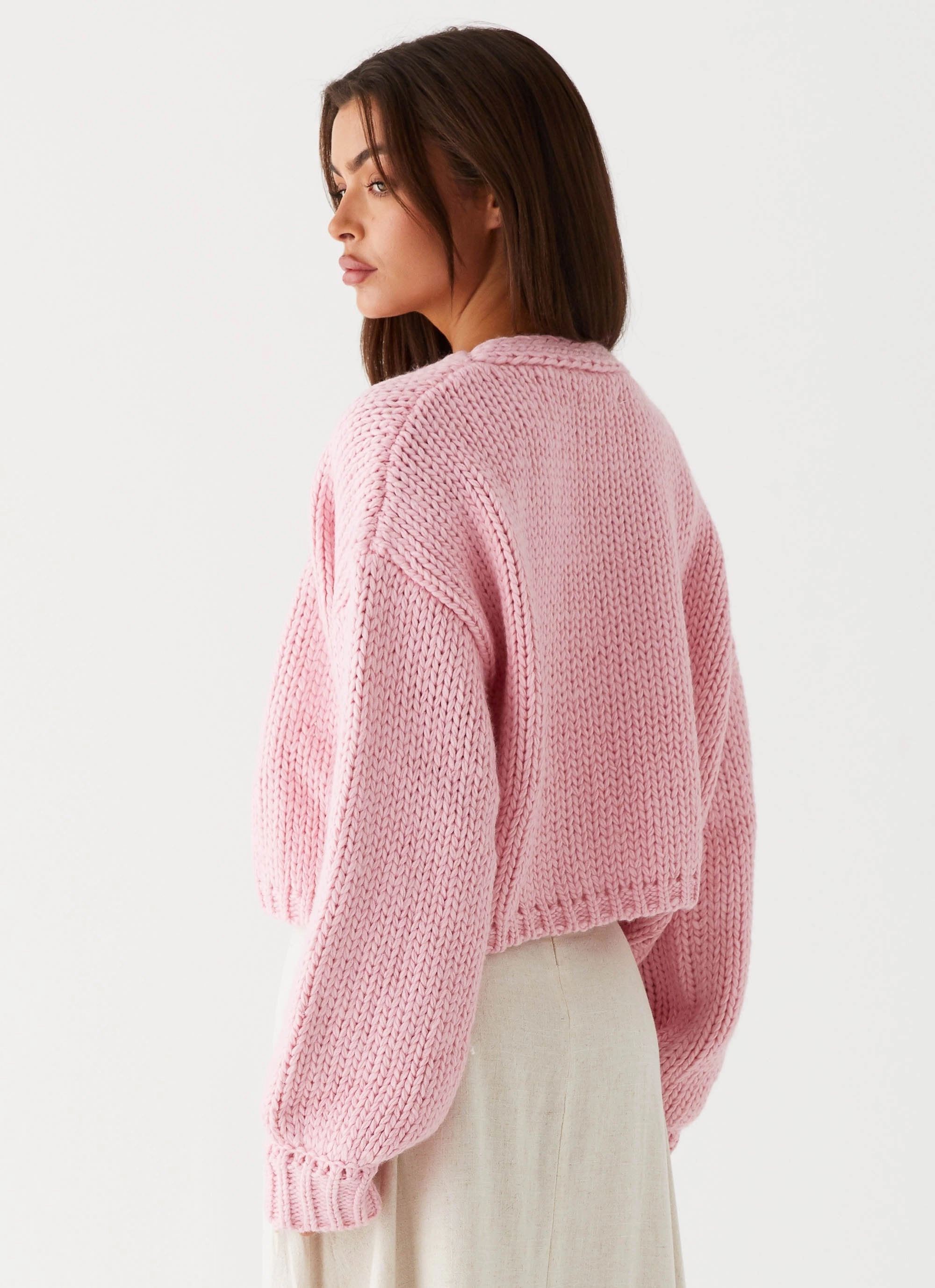 Casual Classic Reused Cloth Jasleen Knit Cardigan - Pink