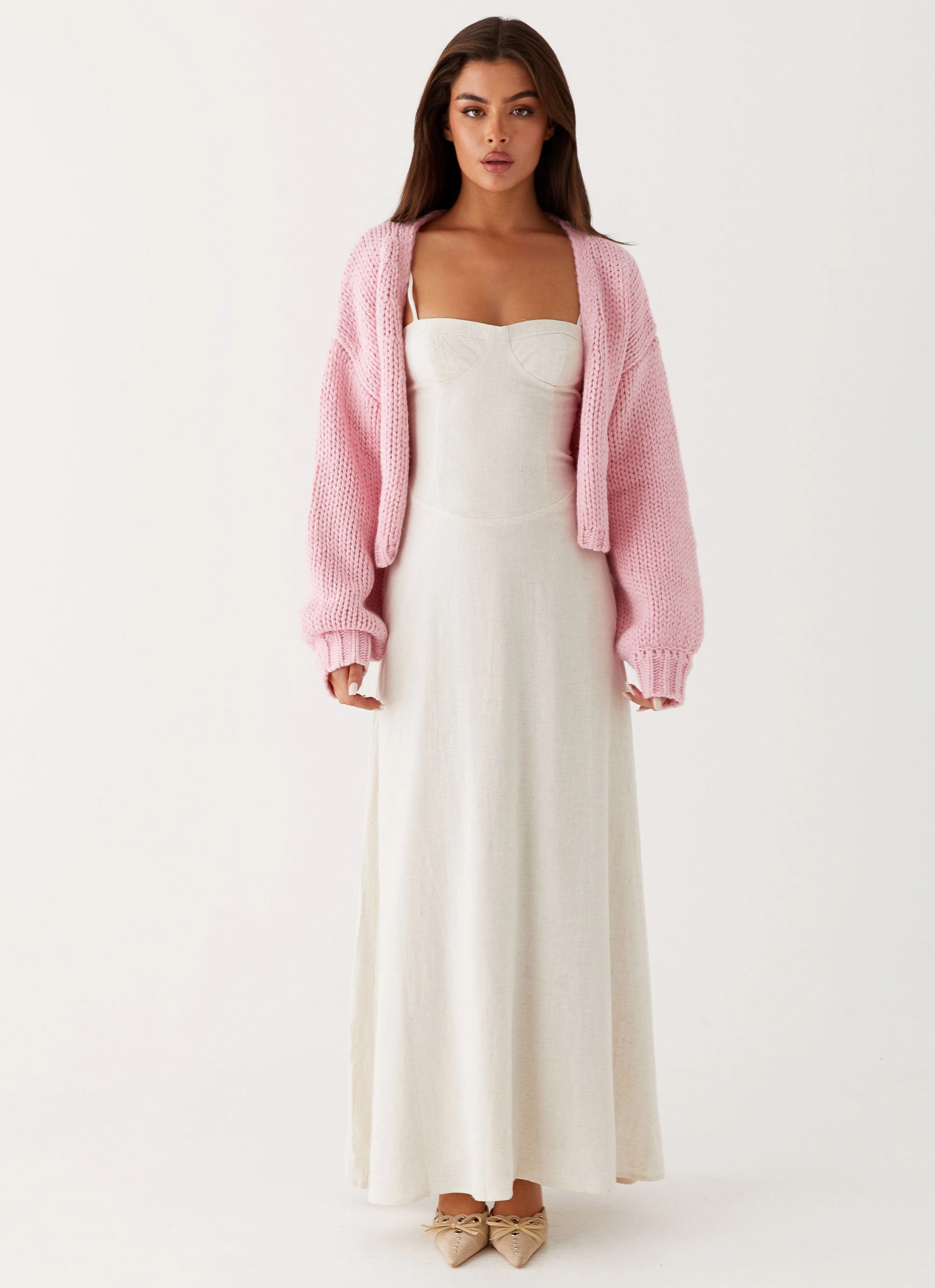 Teflon coating NonBulkyLayering Jasleen Knit Cardigan - Pink