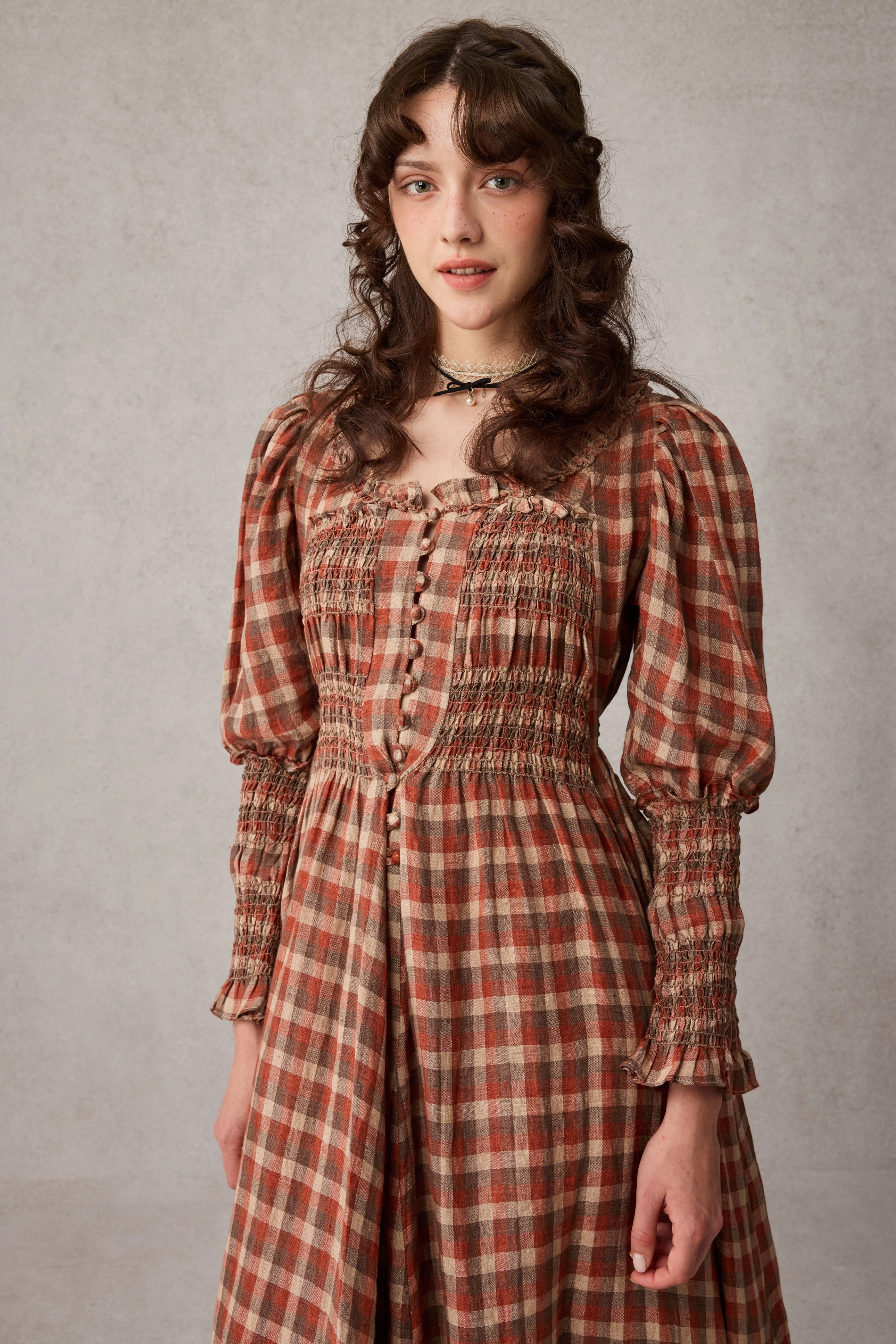 Jasmine 21 |smocking linen dress NonChafeCollarTech NonSlip Grip Tape
