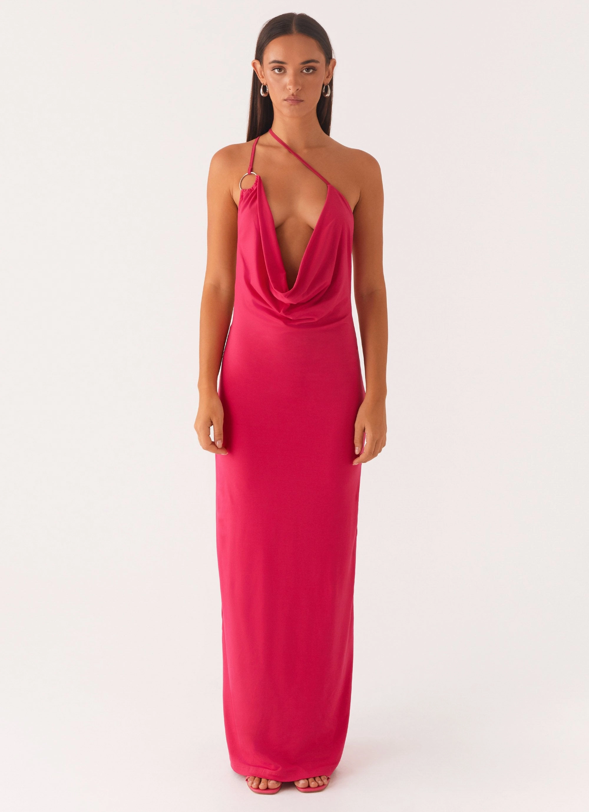 Lace-Trim Jayla One Shoulder Maxi Dress - Fuchsia