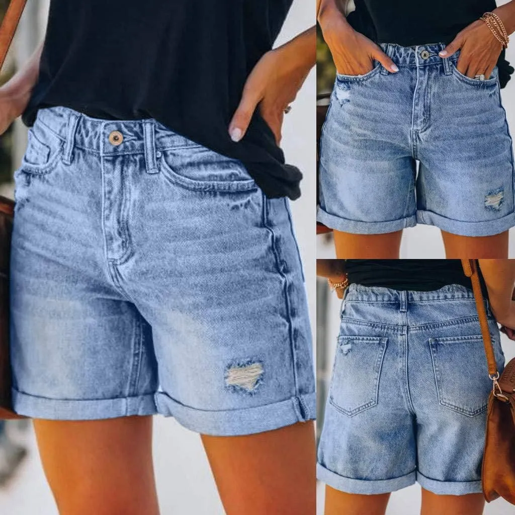 Jean Shorts Womens Stretchy Pull On 5 Inch Inseam Stretchy Denim Short Pants Casual Summer Lounge Jean Bike Shorts