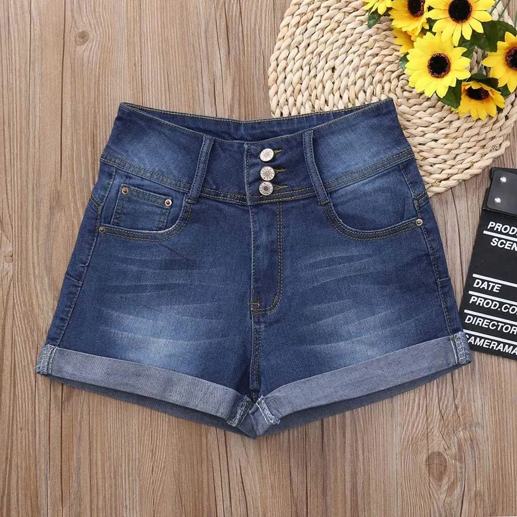 Jean Shorts Womens Stretchy Pull On 5 Inch Inseam Stretchy Denim Short Pants Casual Summer Lounge Jean Bike Shorts