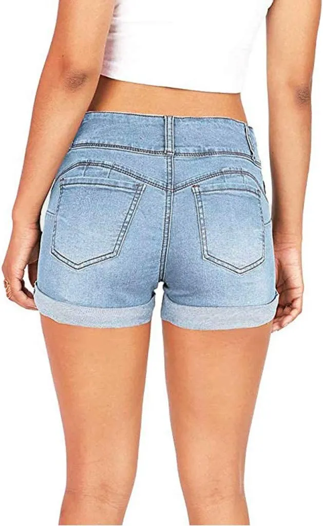 Jean Shorts Womens Stretchy Pull On 5 Inch Inseam Stretchy Denim Short Pants Casual Summer Lounge Jean Bike Shorts