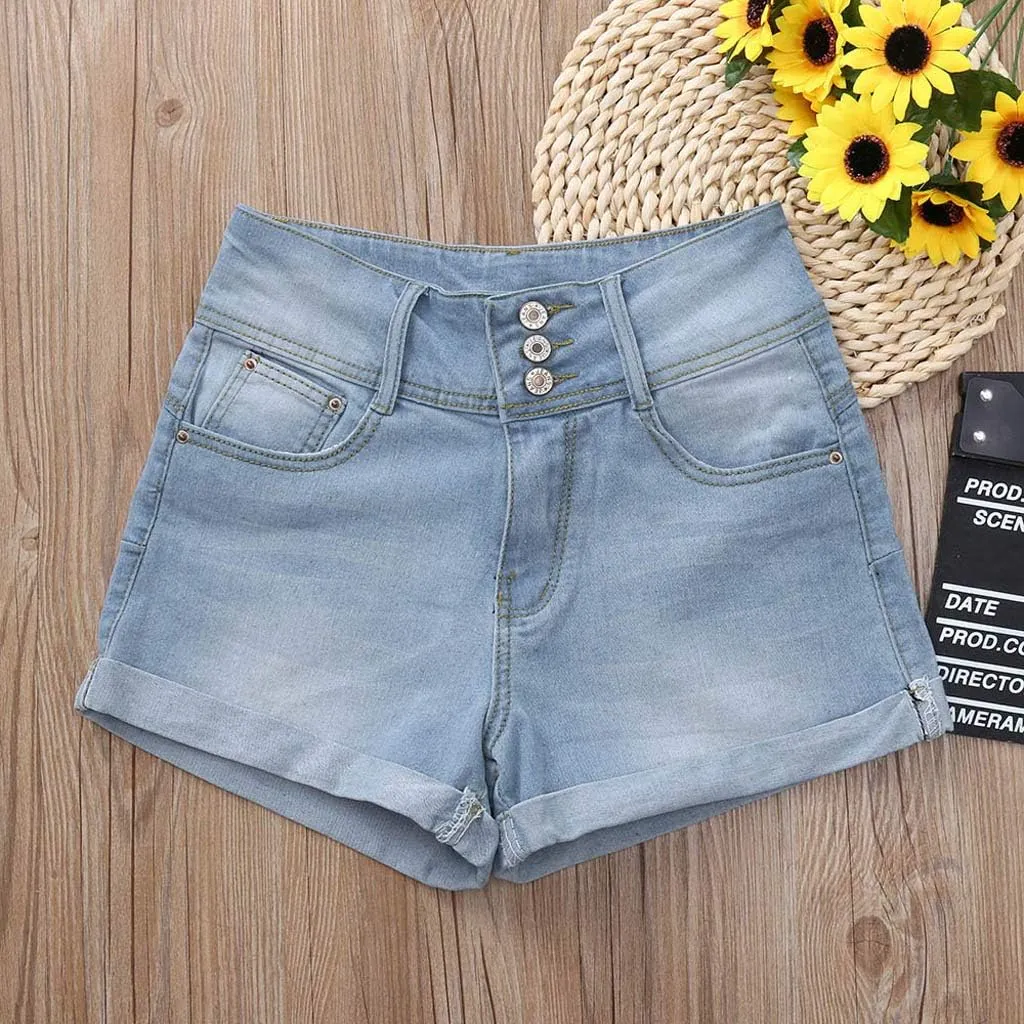 Jean Shorts Womens Stretchy Pull On 5 Inch Inseam Stretchy Denim Short Pants Casual Summer Lounge Jean Bike Shorts