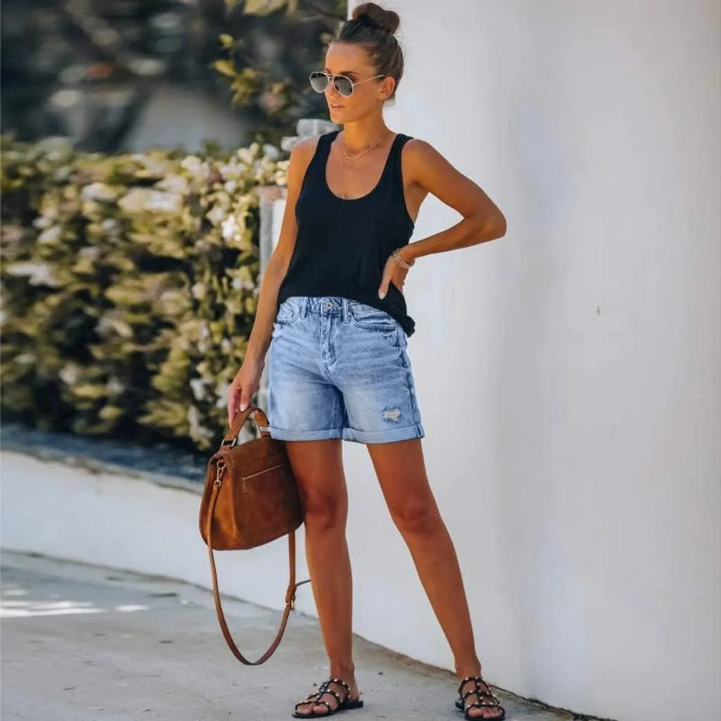 Jean Shorts Womens Stretchy Pull On 5 Inch Inseam Stretchy Denim Short Pants Casual Summer Lounge Jean Bike Shorts