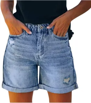 Jean Shorts Womens Stretchy Pull On 5 Inch Inseam Stretchy Denim Short Pants Casual Summer Lounge Jean Bike Shorts